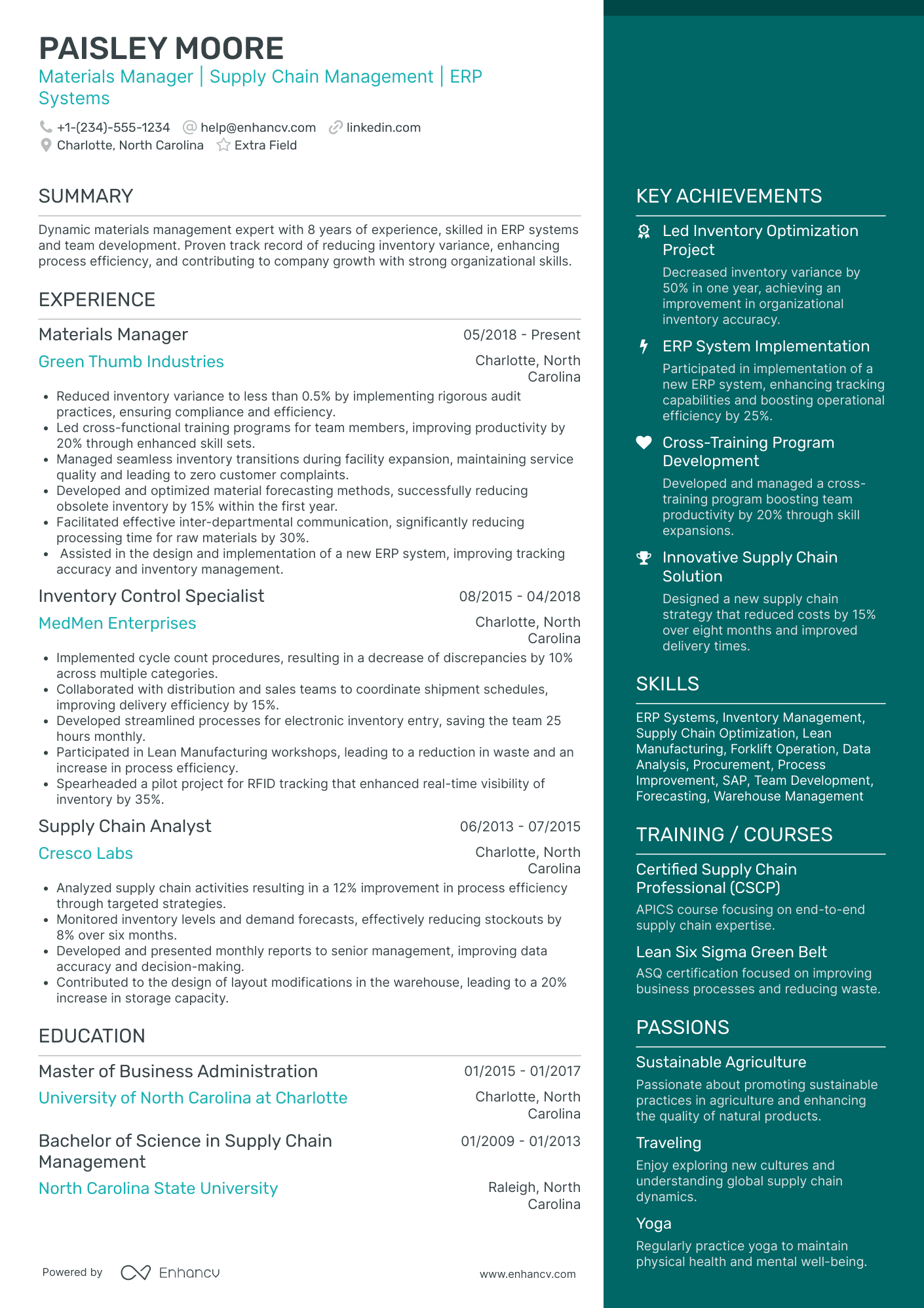 Material Handler Manager Resume Example