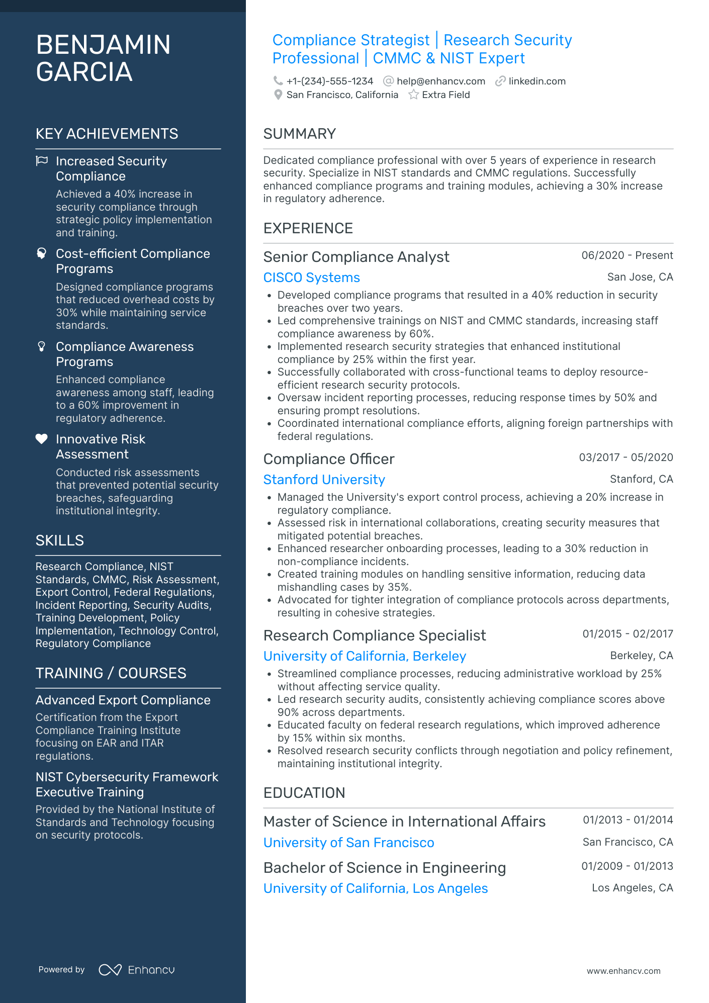 Security Compliance Officer Resume Example