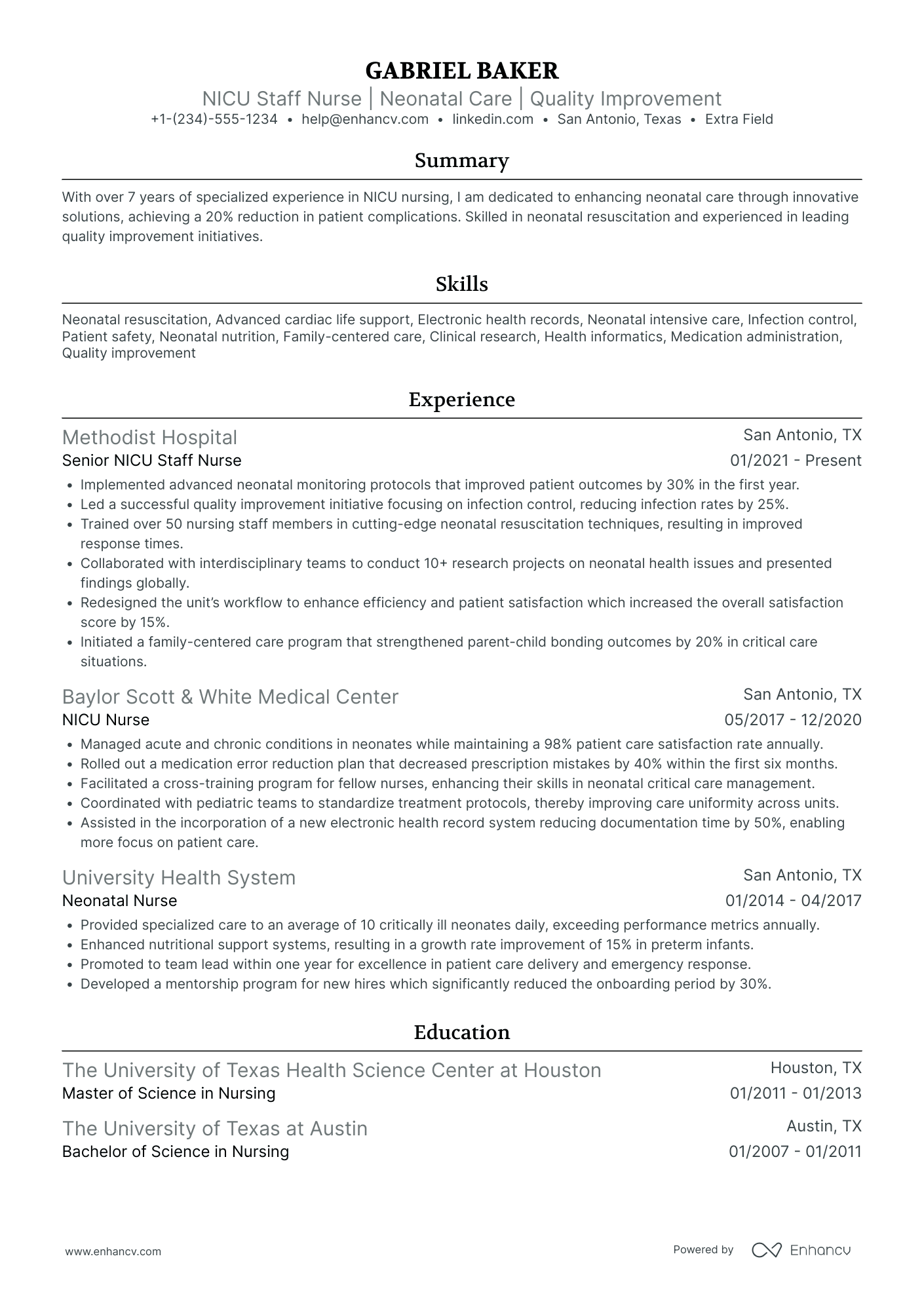 NICU Staff Nurse Resume Example