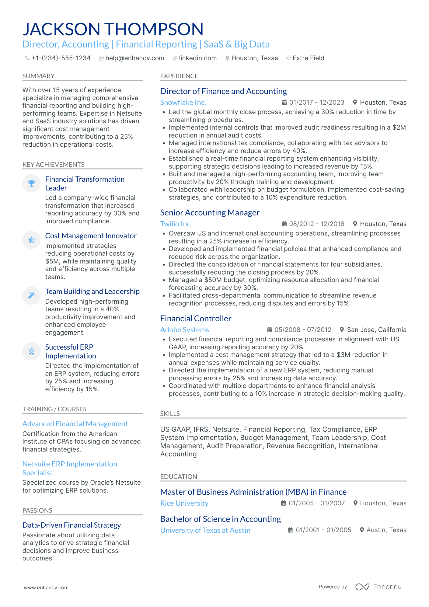 CPA Director Resume Example