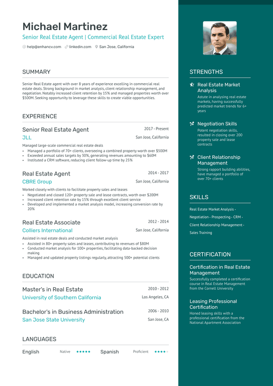 Commercial Real Estate Agent Resume Example