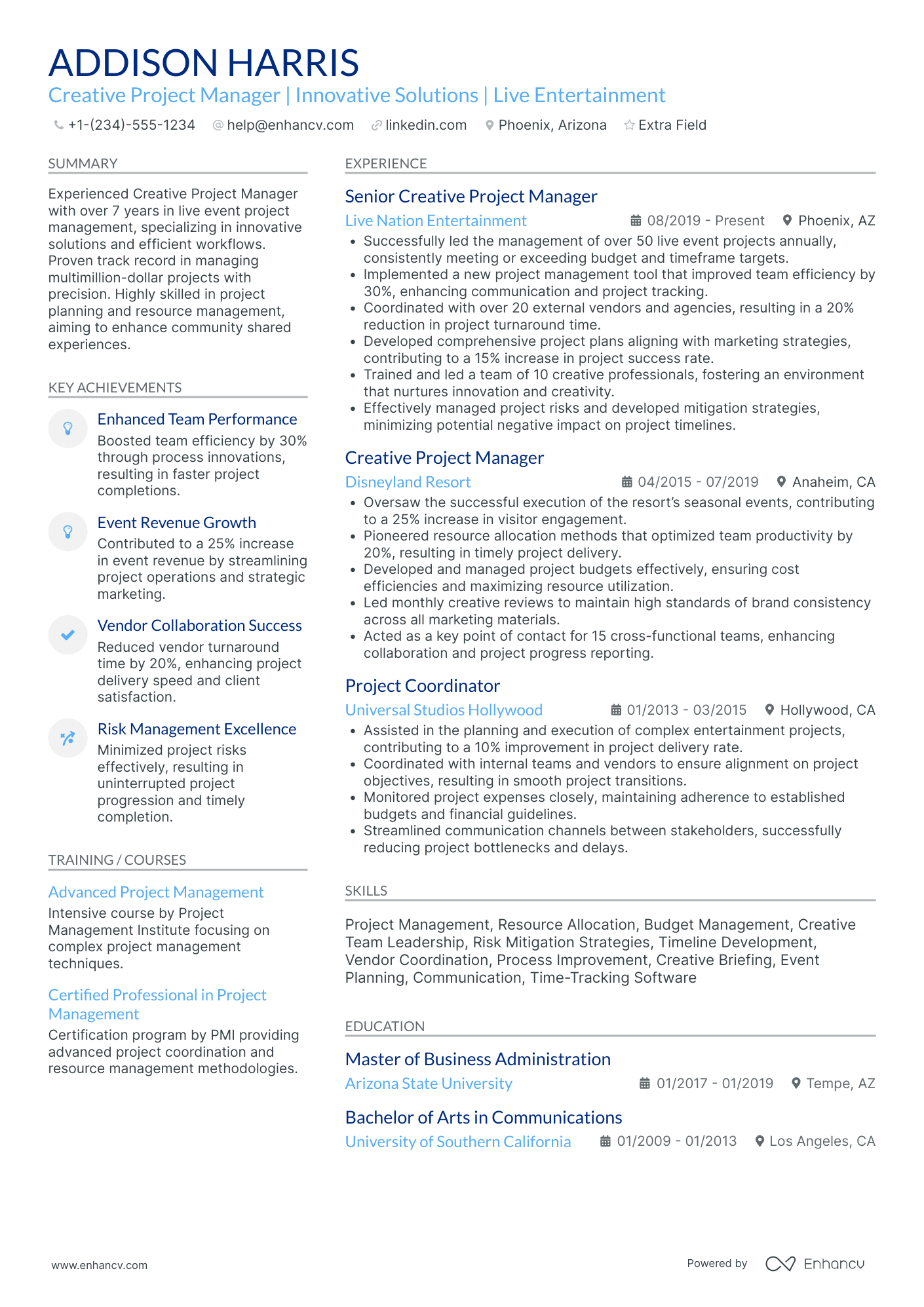 Freelance Marketing Project Manager Resume Example