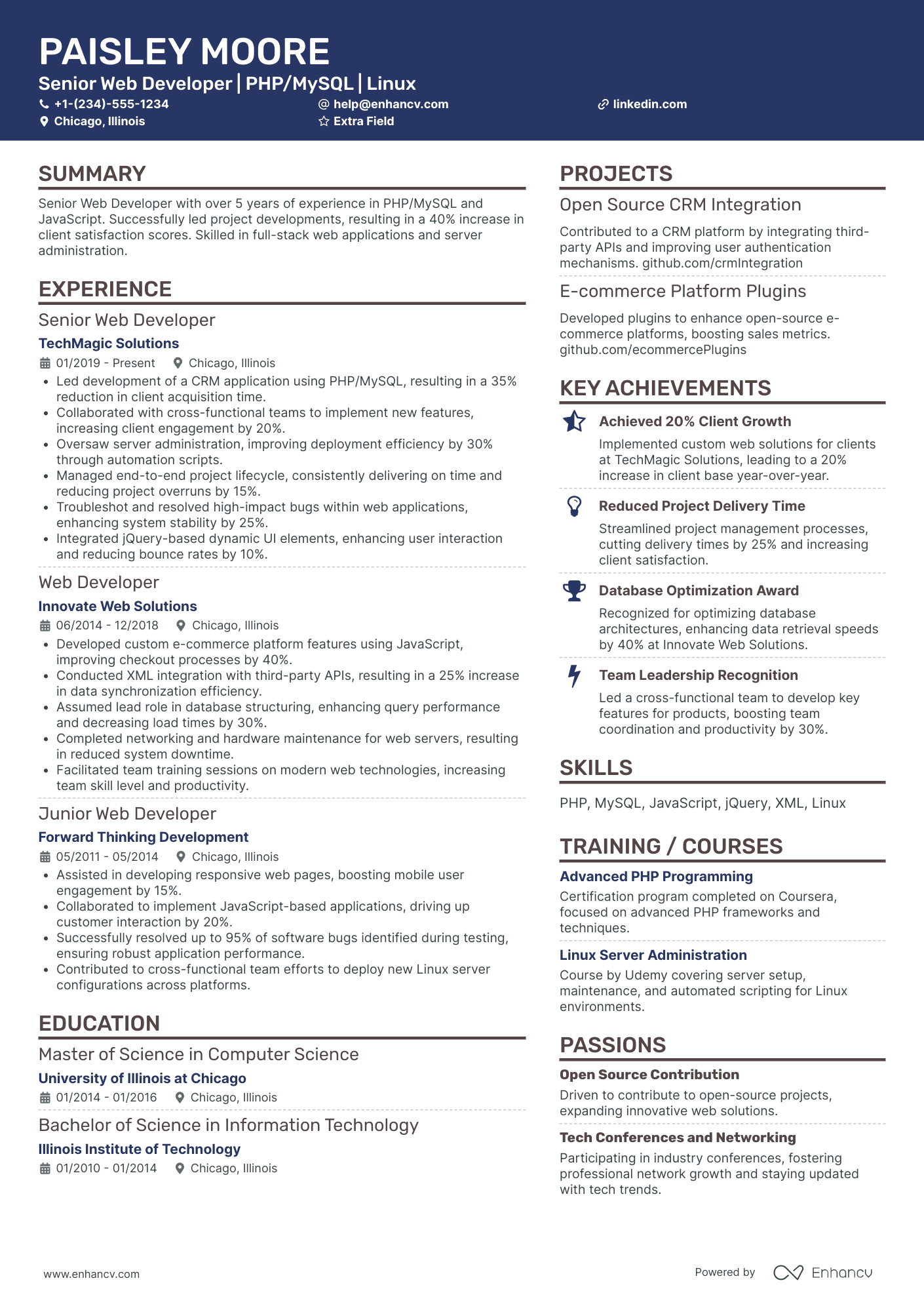 Web Developer Specialist Resume Example