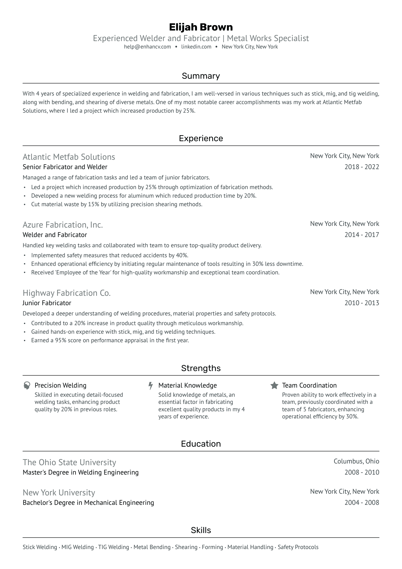 Welder Fabricator Resume Example