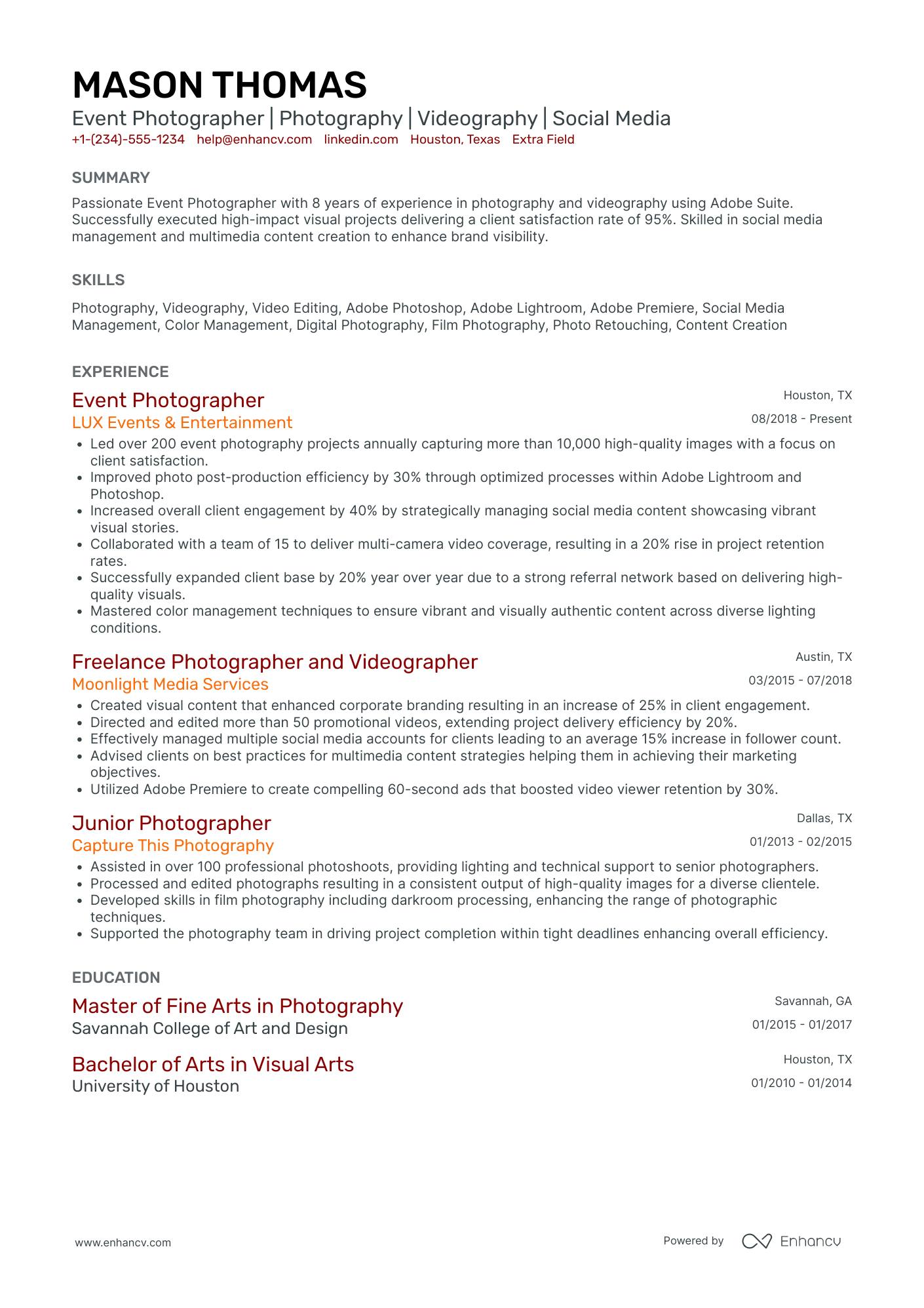 Event Photographer Resume Example