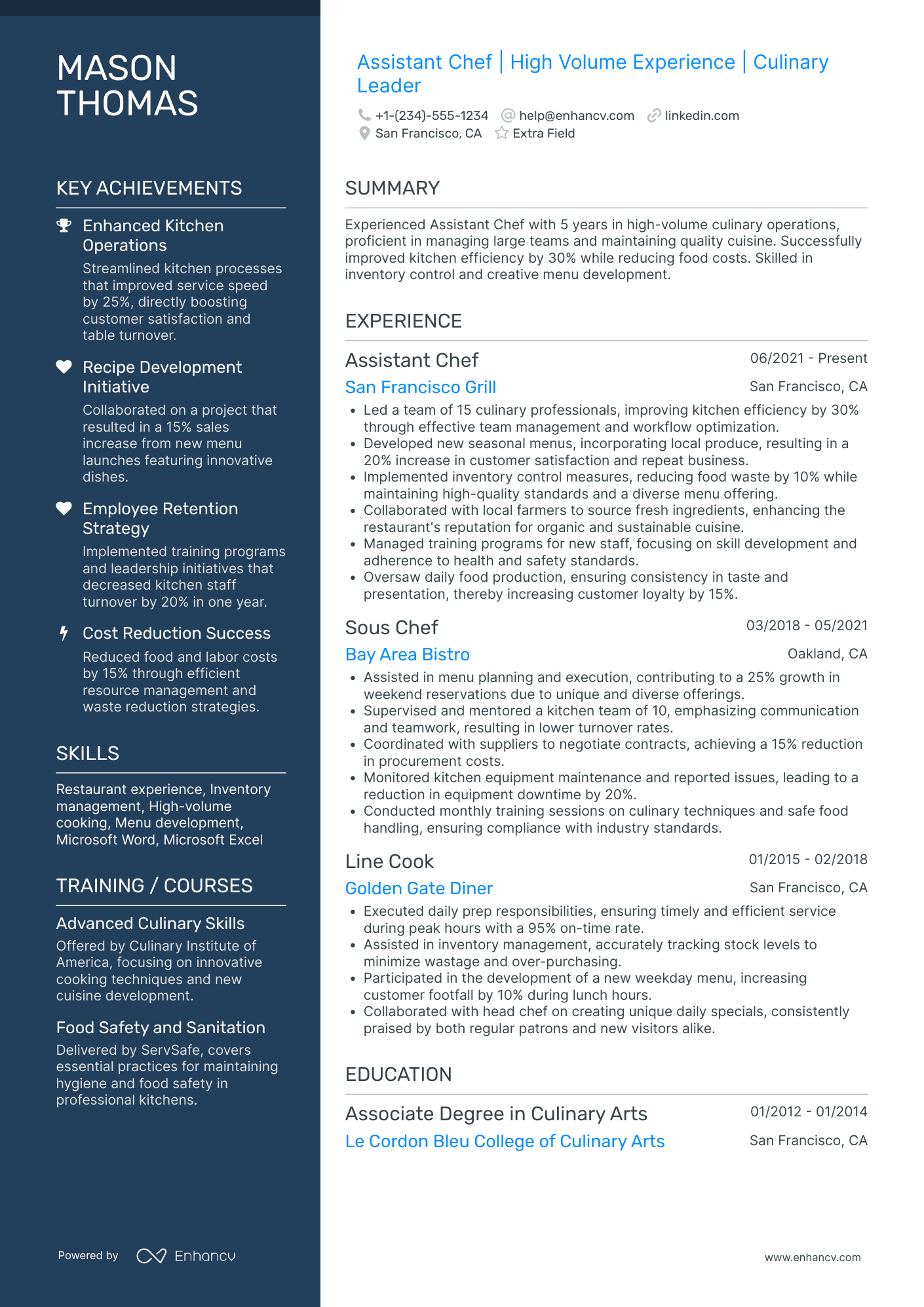 Assistant Chef Resume Example