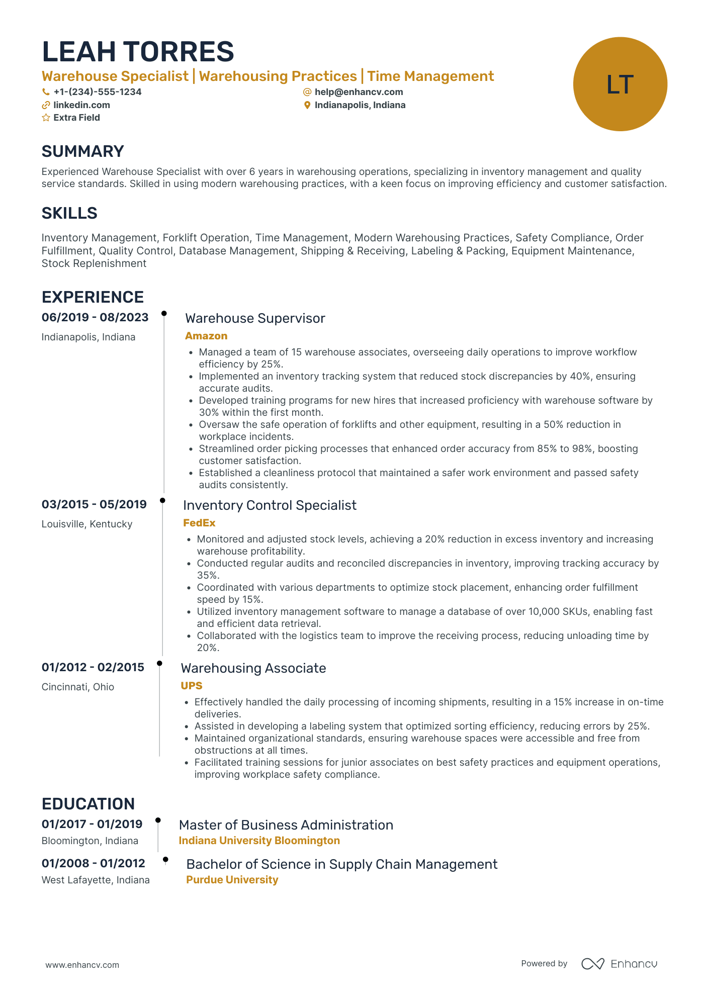 Warehouse Stock Associate Resume Example