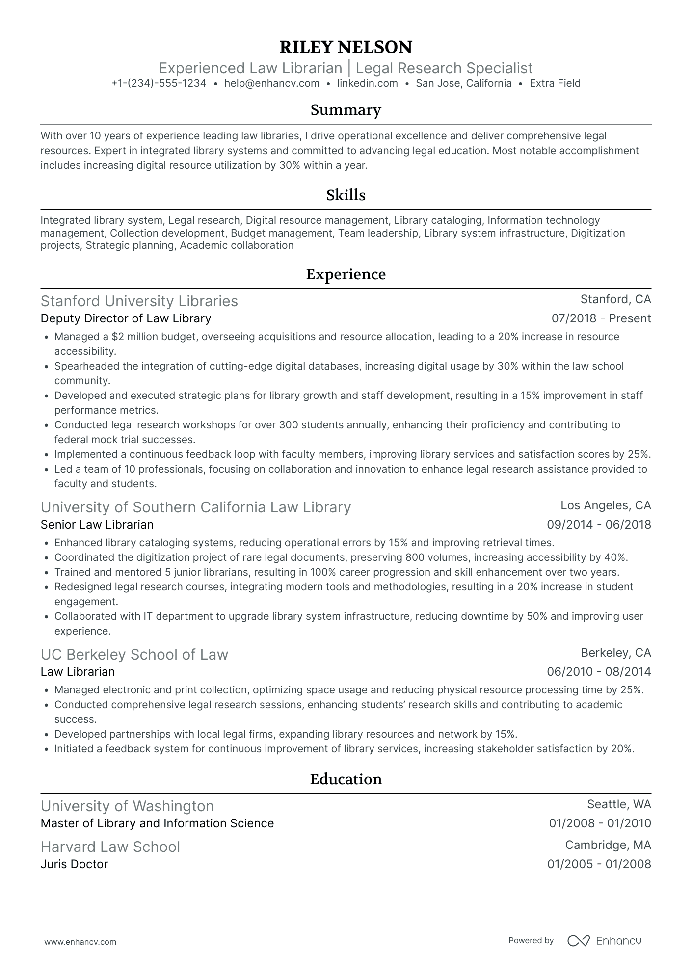 Law School Librarian Resume Example