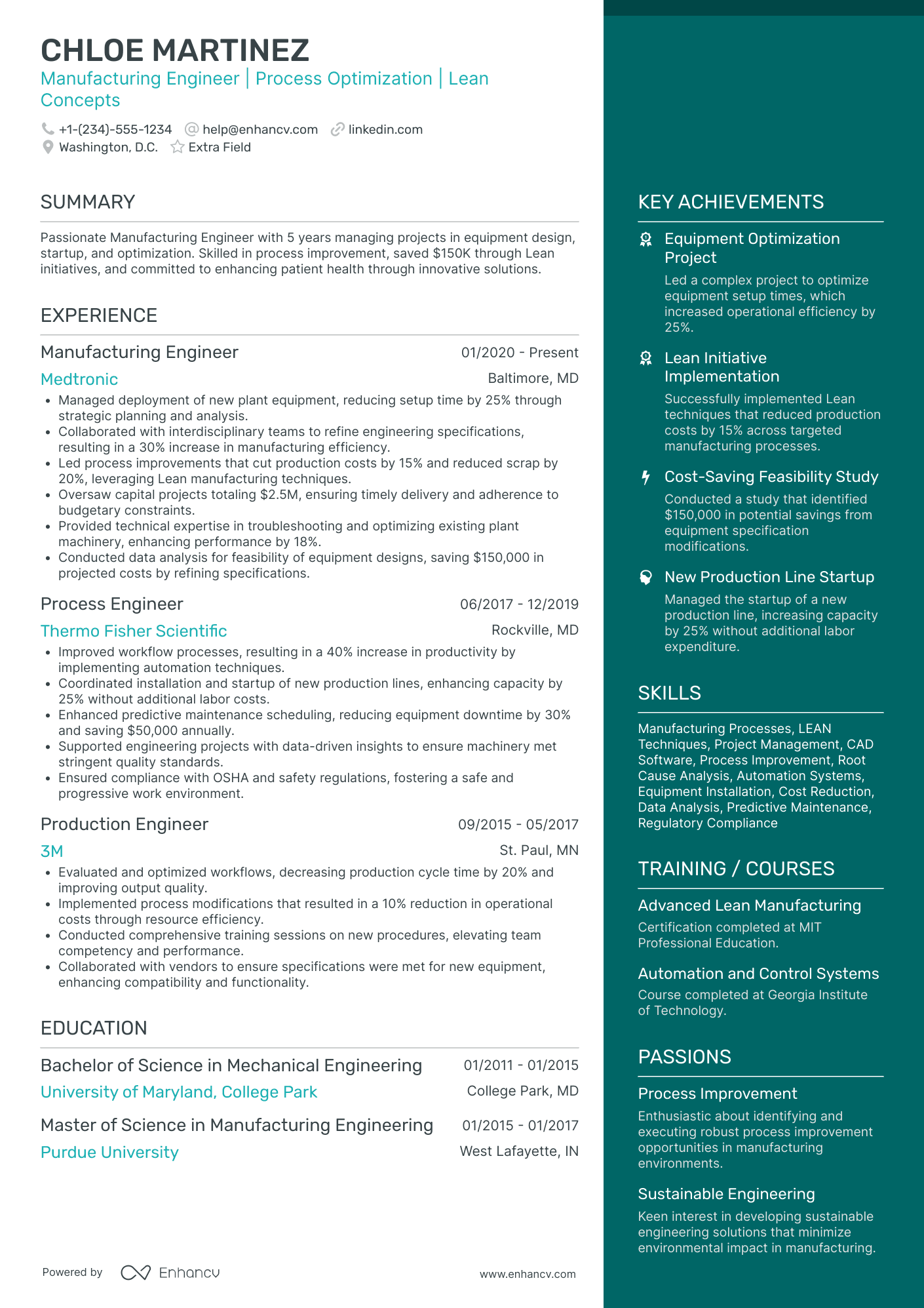 Manufacturing Safety Engineer Resume Example