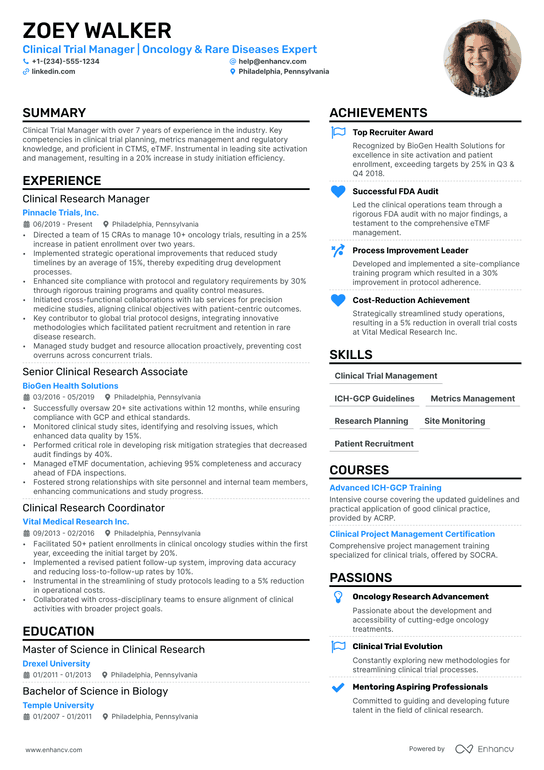 Clinical Trial Manager Resume Example