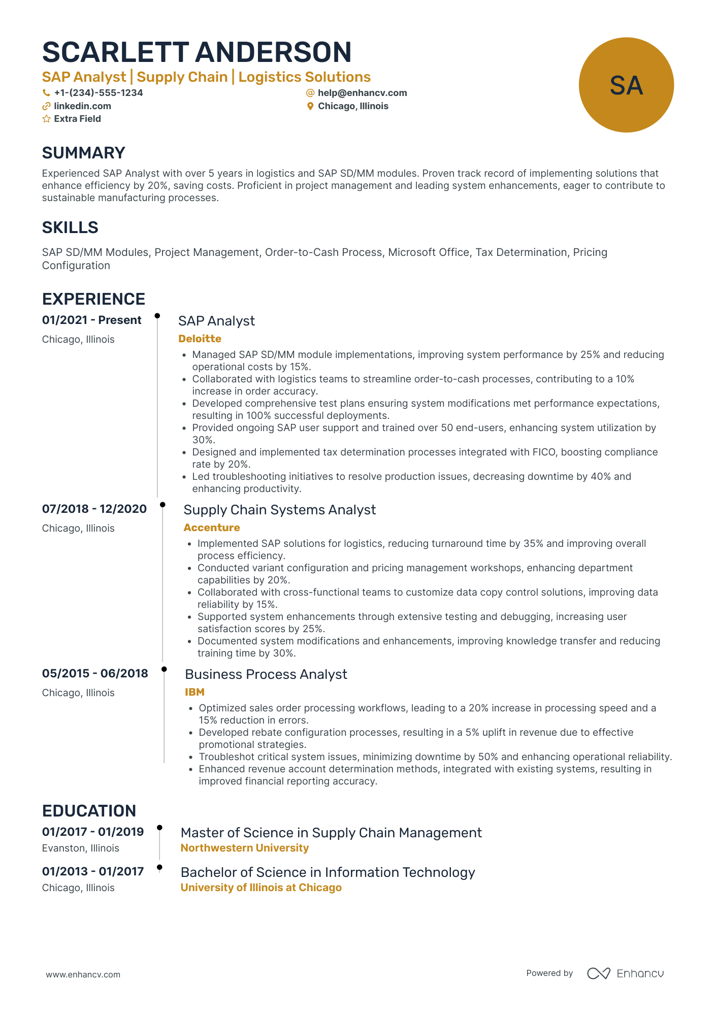 SAP Analyst Resume Example