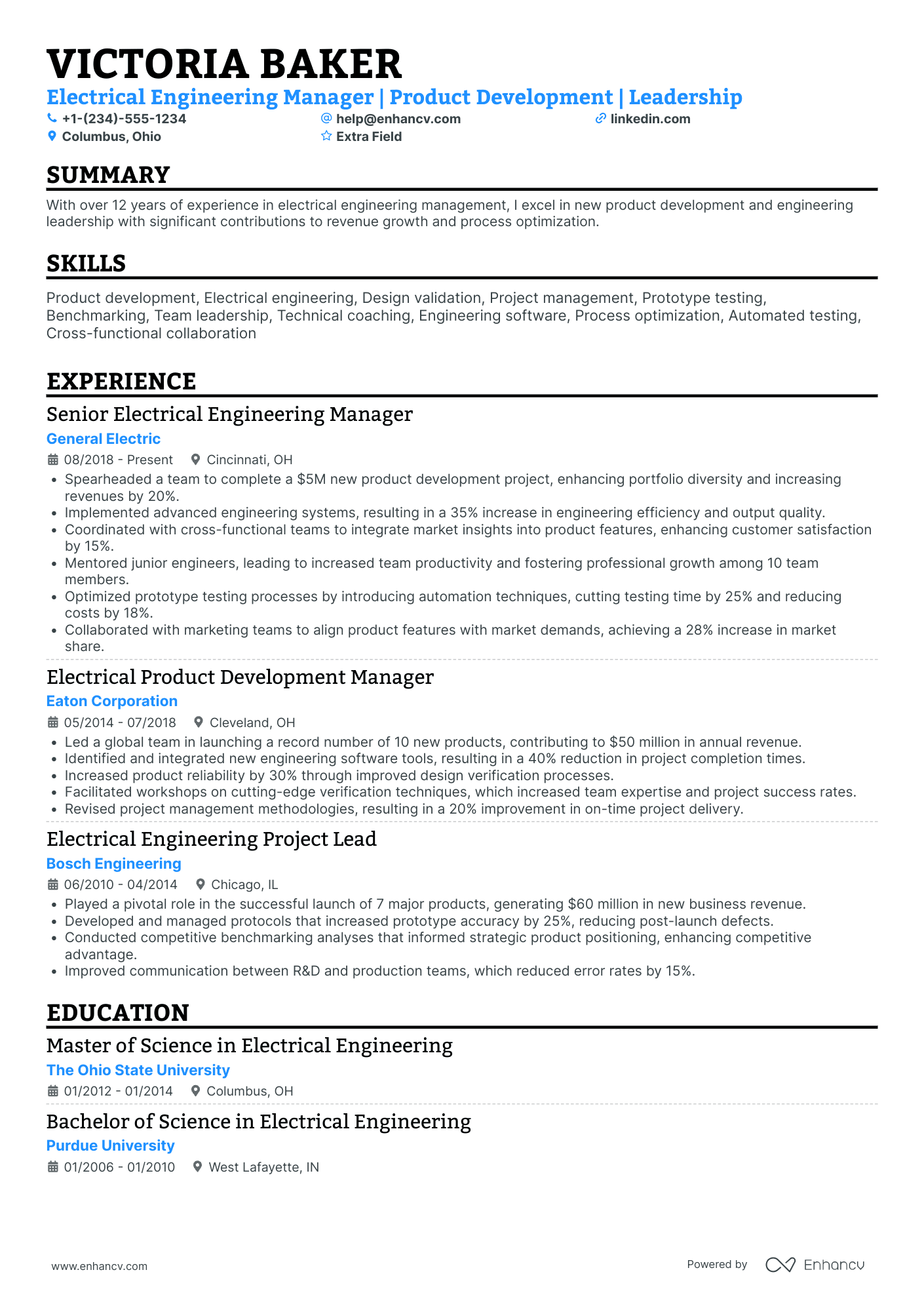 Electrical Engineering Production Supervisor Resume Example