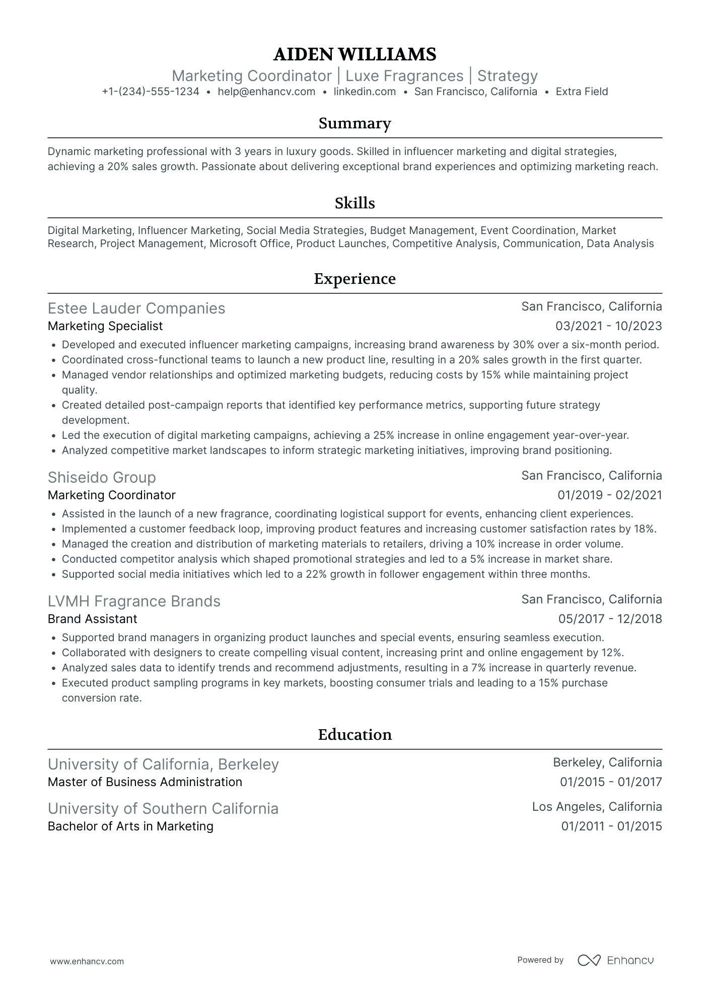 Brand Marketing Coordinator Resume Example