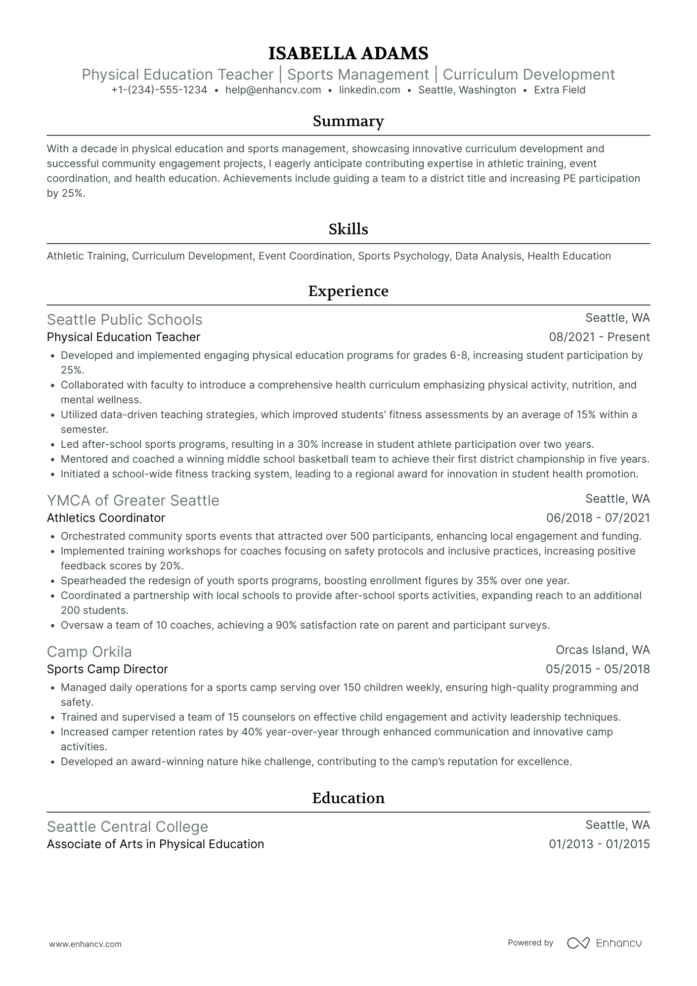 Substitute Physical Education Teacher Resume Example