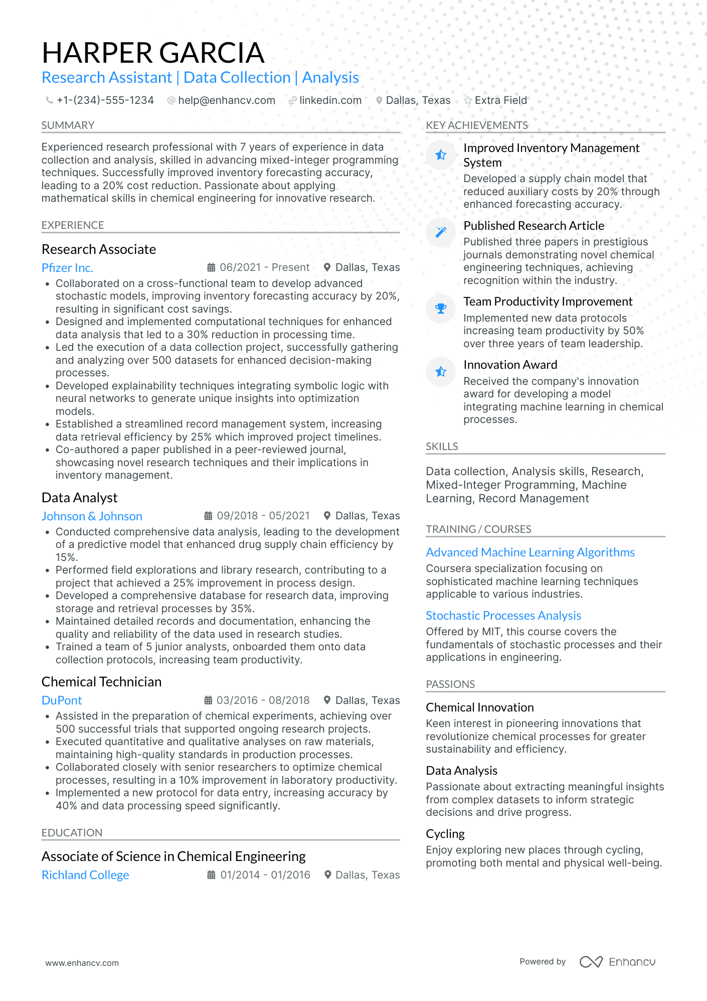 Chemical Research Assistant Resume Example