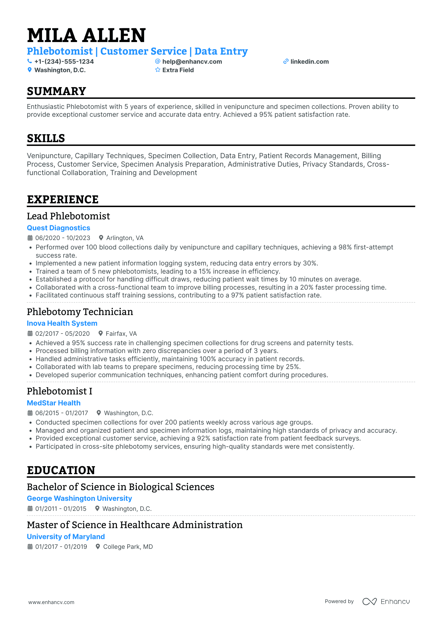 Entry Level Phlebotomist Resume Example