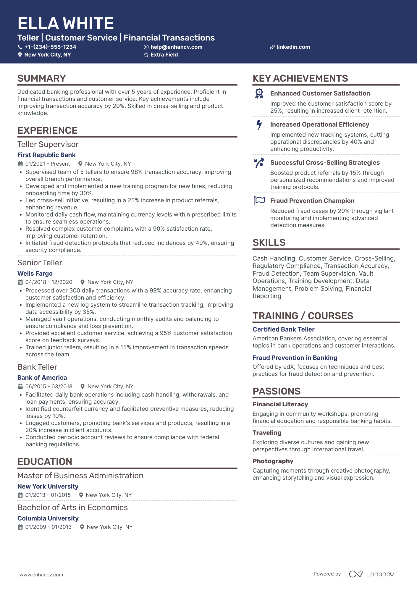 Bank Teller Operations Manager Resume Example