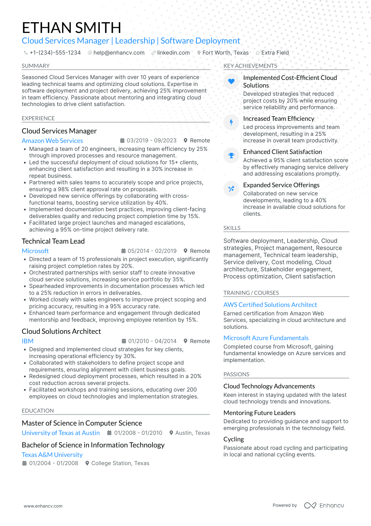 Accenture Cloud Services Manager Resume Example