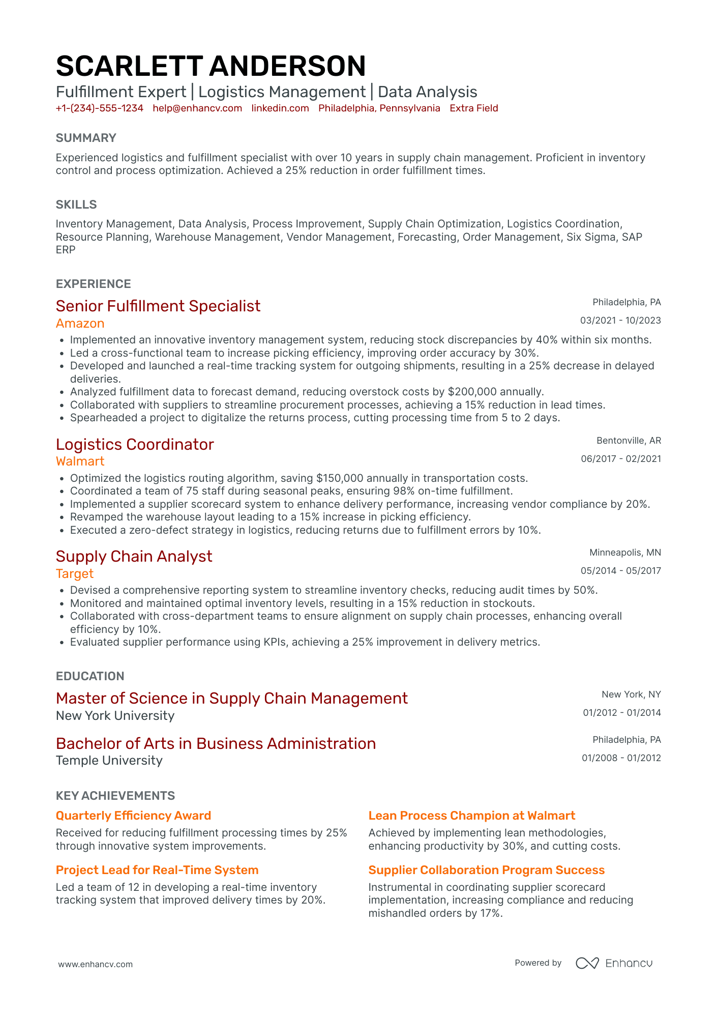 Target Fulfillment Expert Resume Example