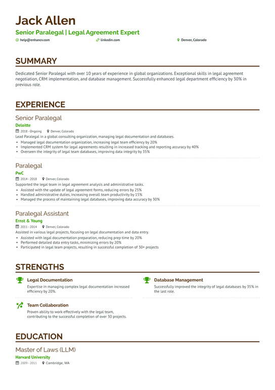 Legal Assistant Paralegal Resume Example