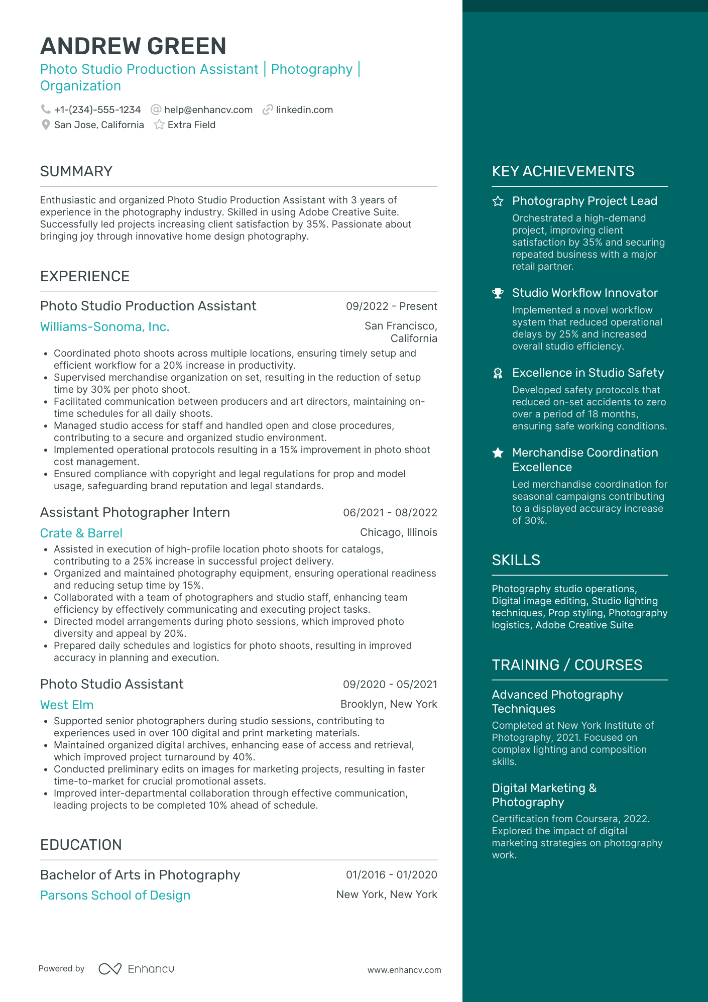 Studio Production Assistant Resume Example