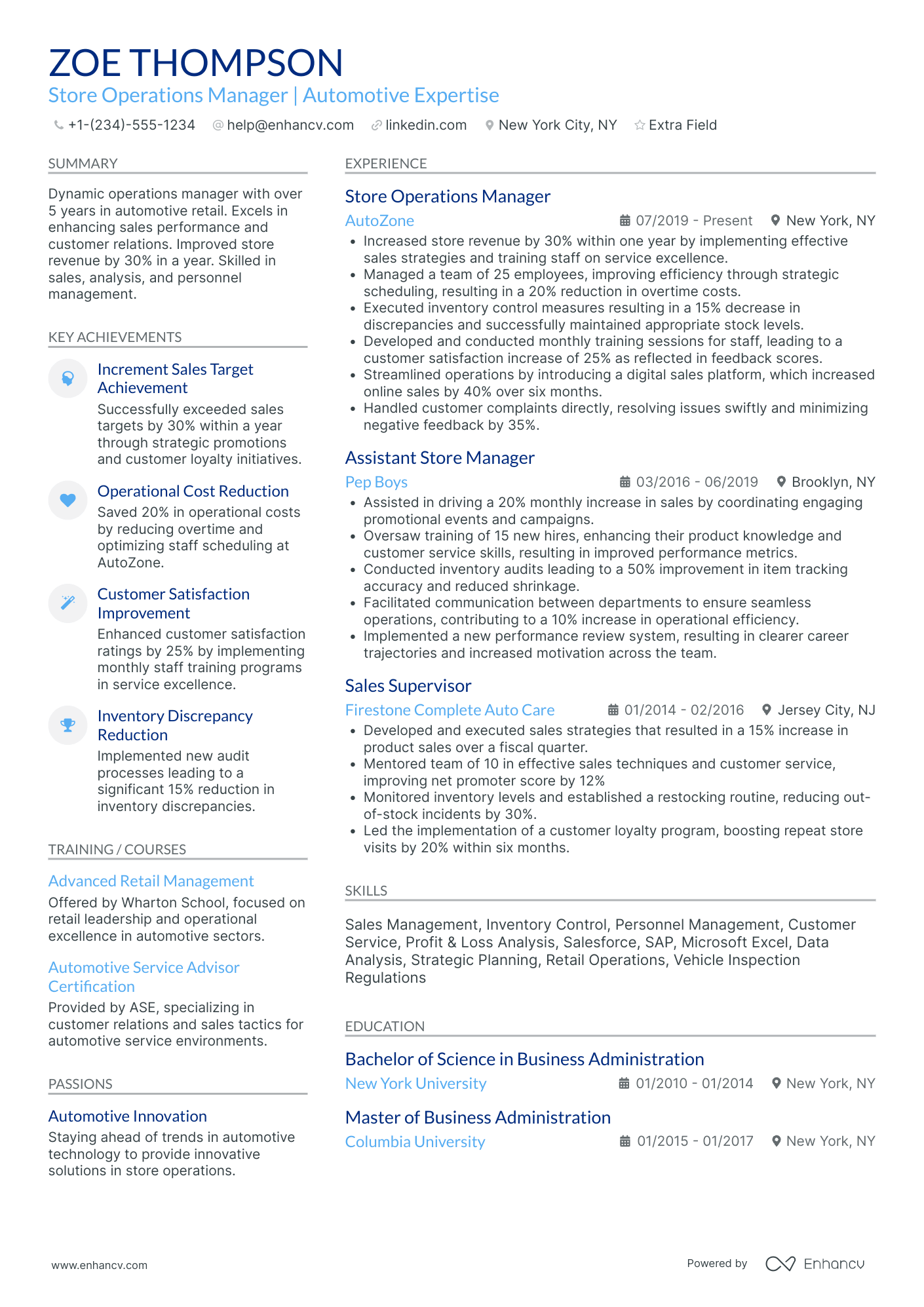 Store Operations Manager Resume Example