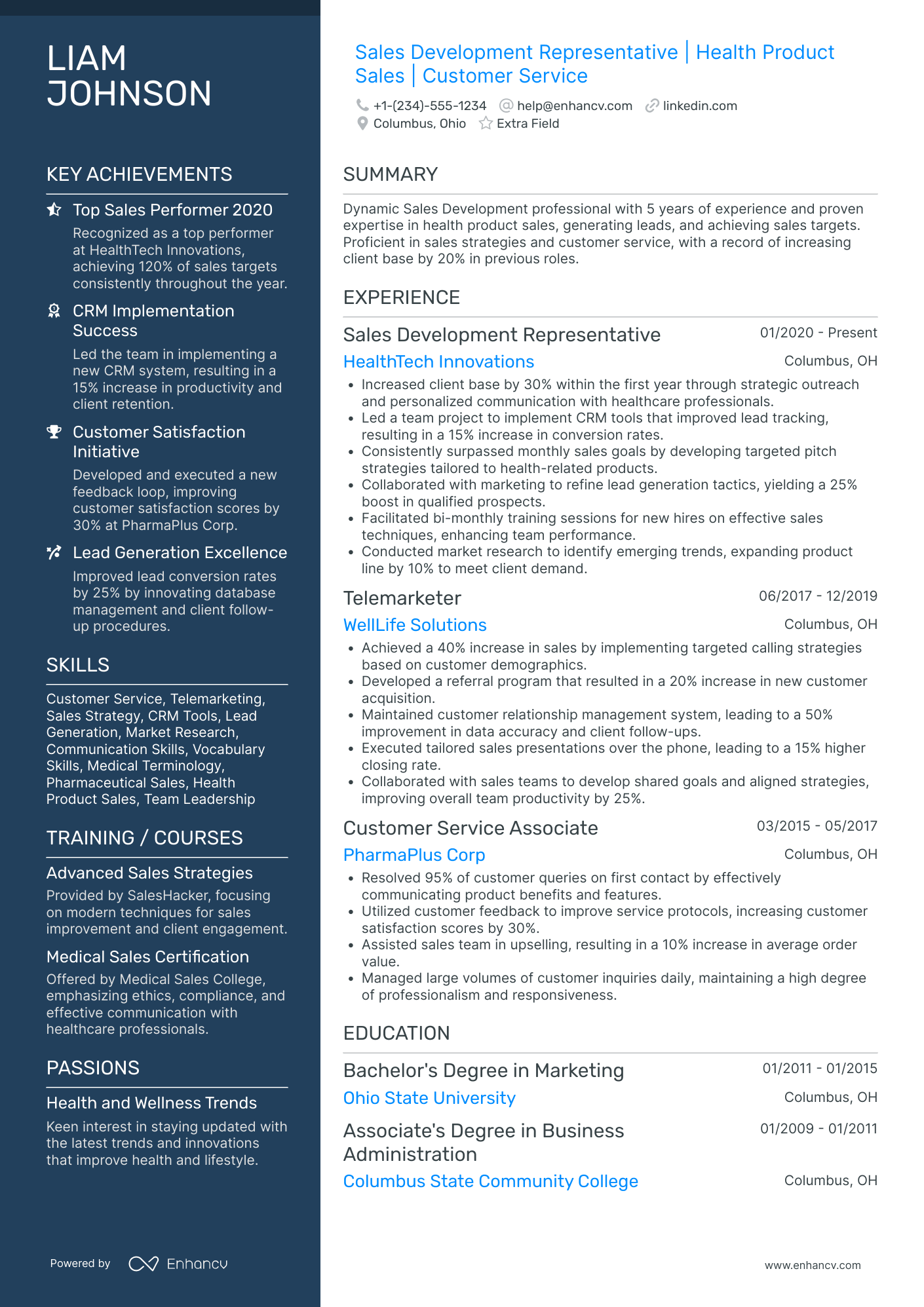 Medical Sales Development Representative Resume Example