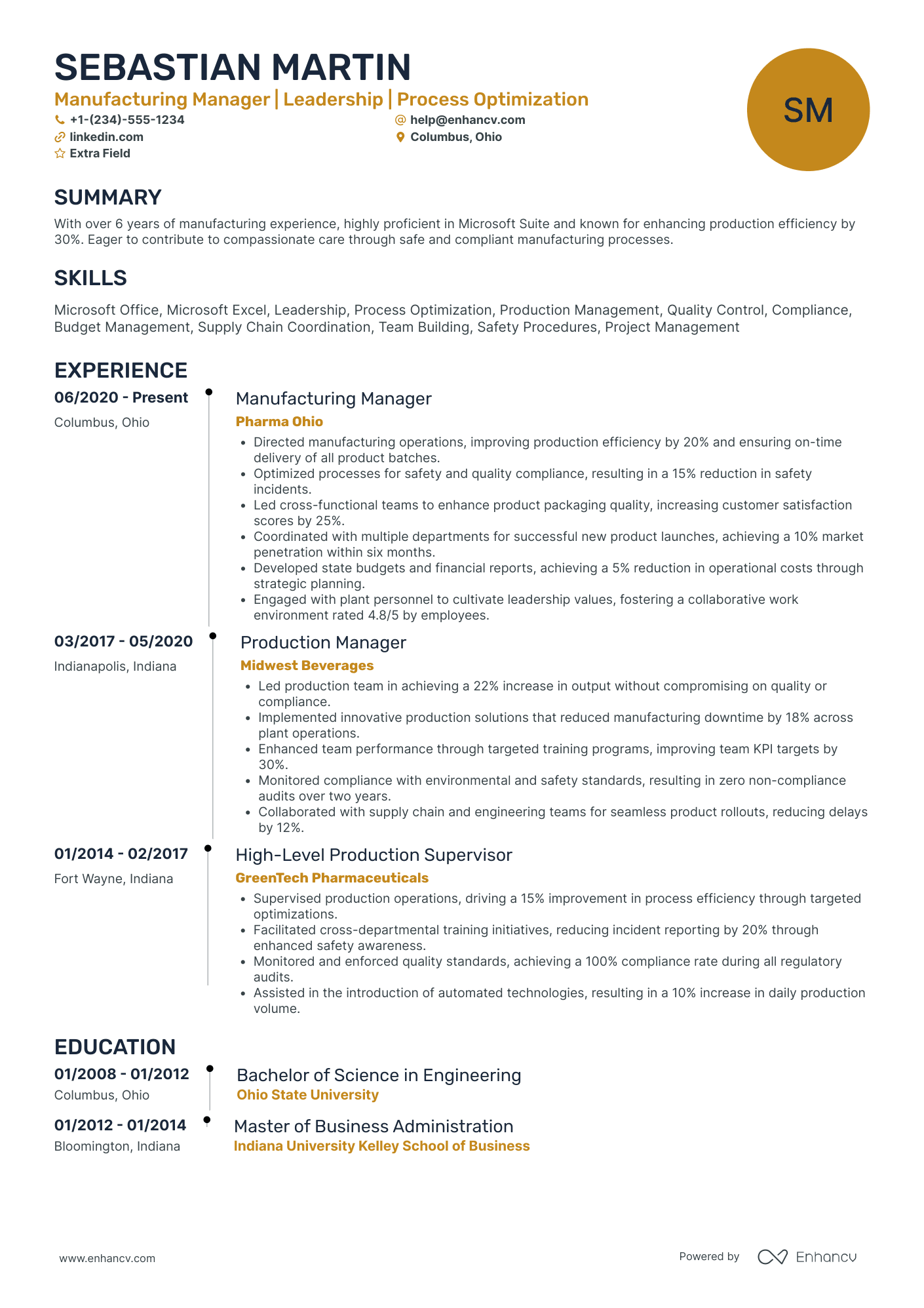 Manufacturing Supply Chain Manager Resume Example