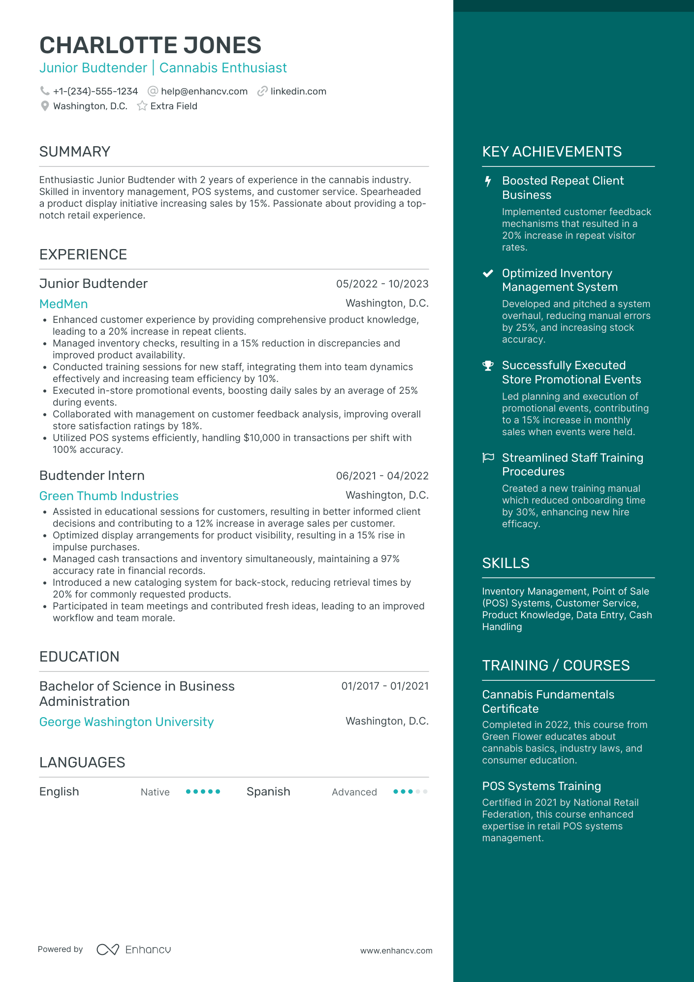 Junior Budtender Resume Example