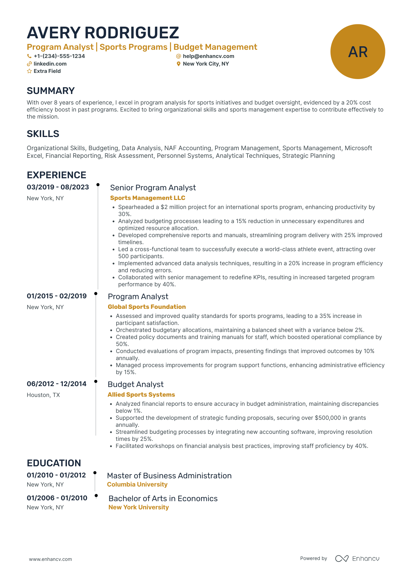 Athlete Performance Analyst Resume Example