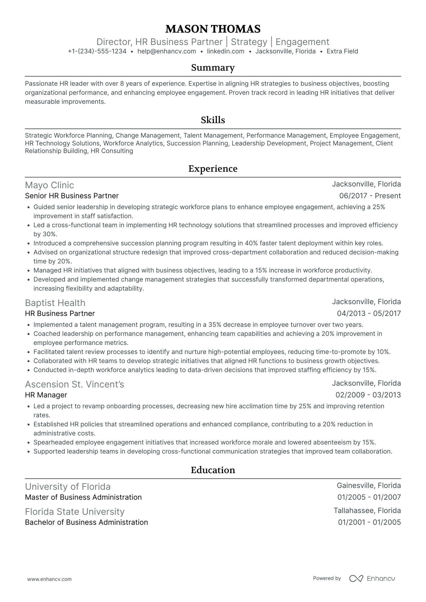 HR Business Partner Director Resume Example