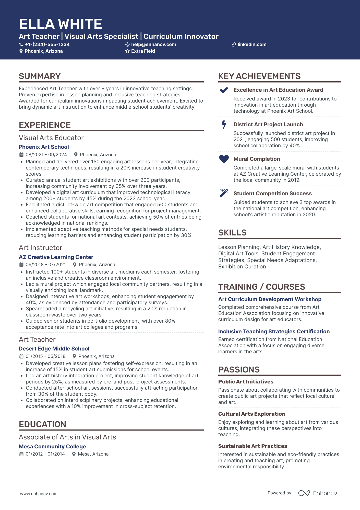 Substitute Art Teacher Resume Example