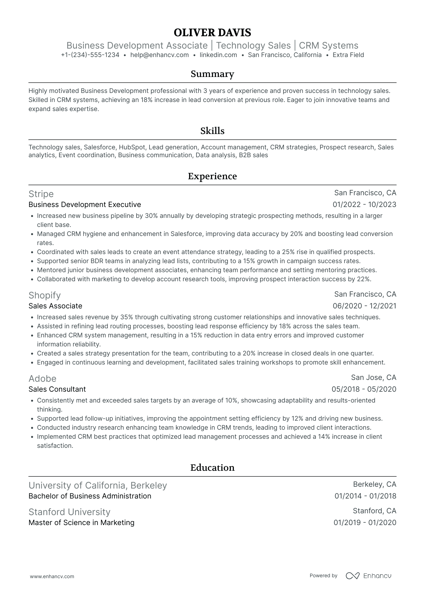 Business Development Associate Resume Example