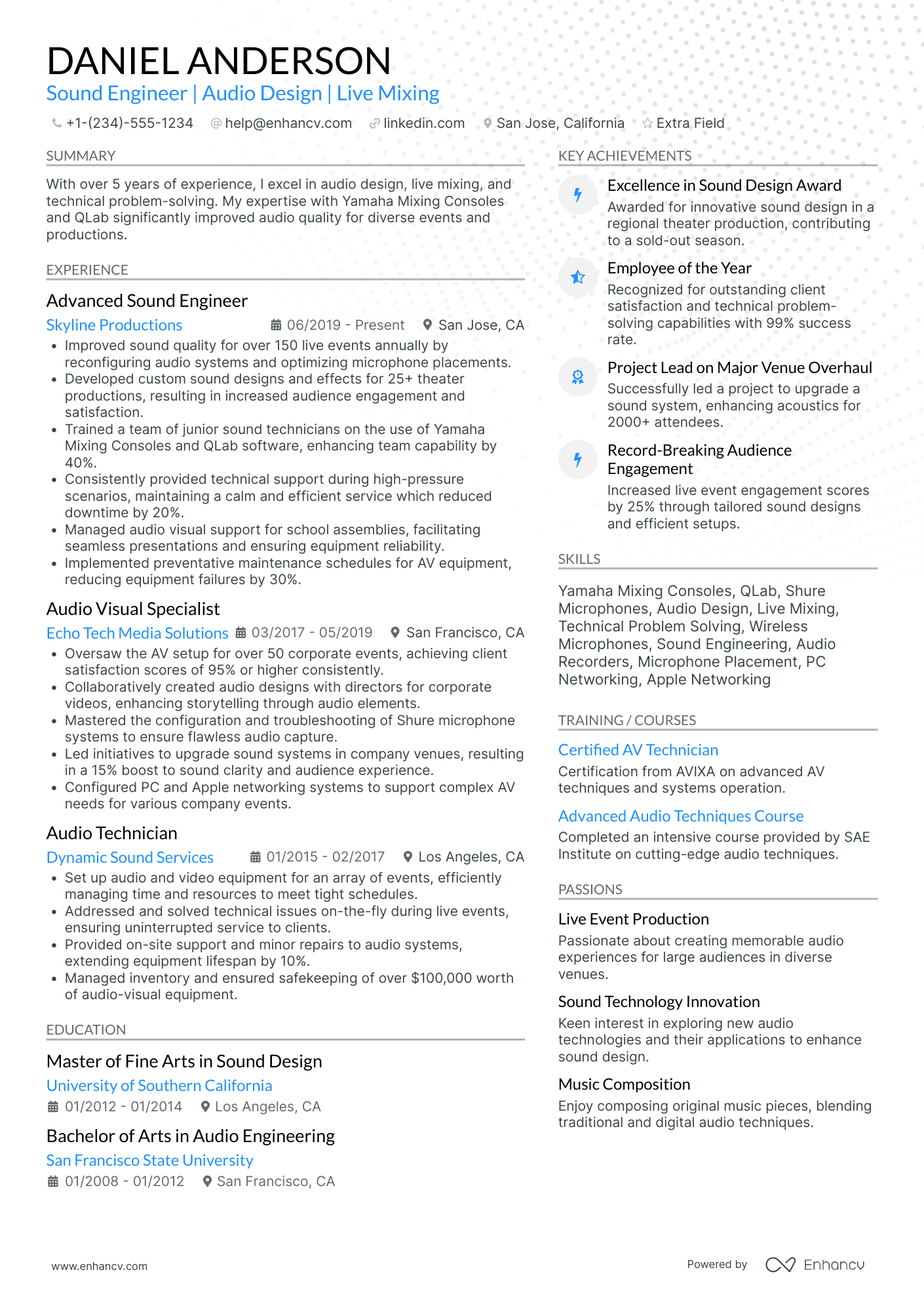 Theater Sound Engineer Resume Example