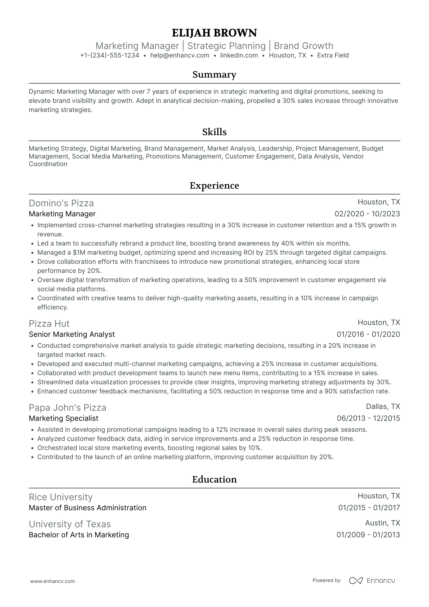 Store Marketing Manager Resume Example