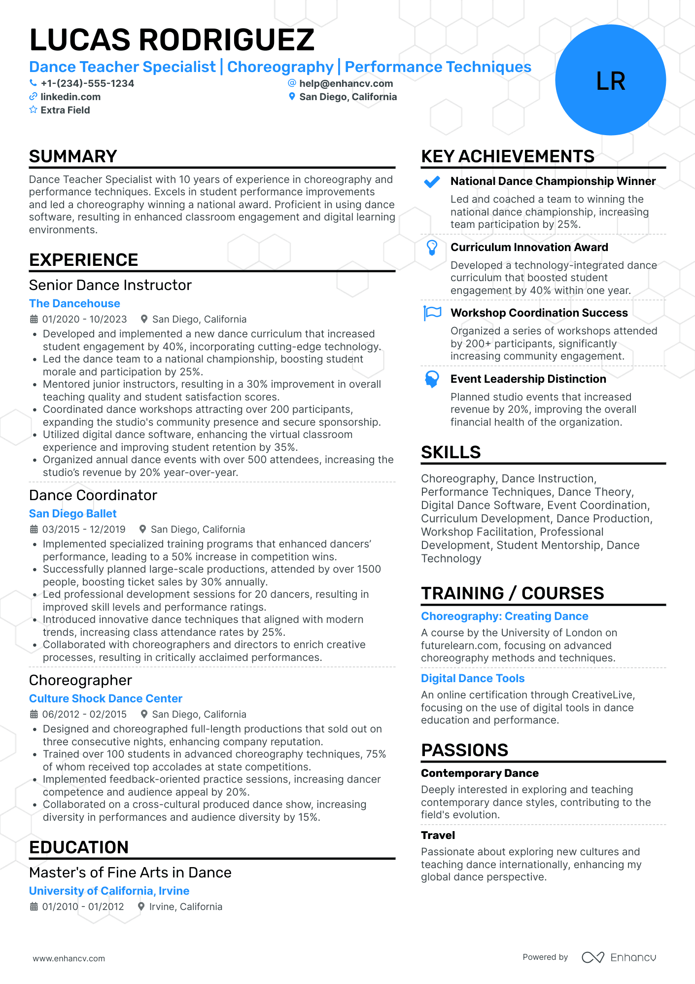 Dance Teacher Specialist Resume Example