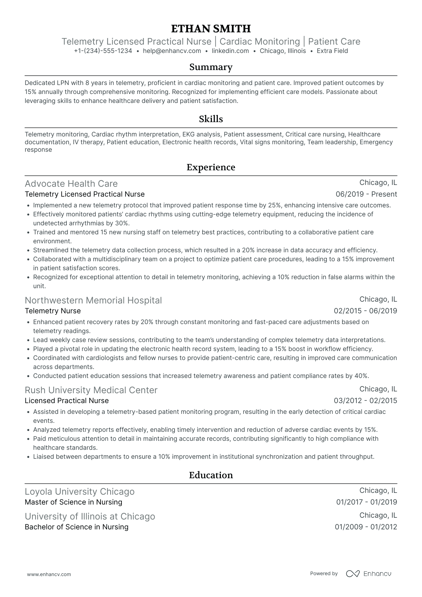 Telemetry Licensed Practical Nurse (LPN) Resume Example