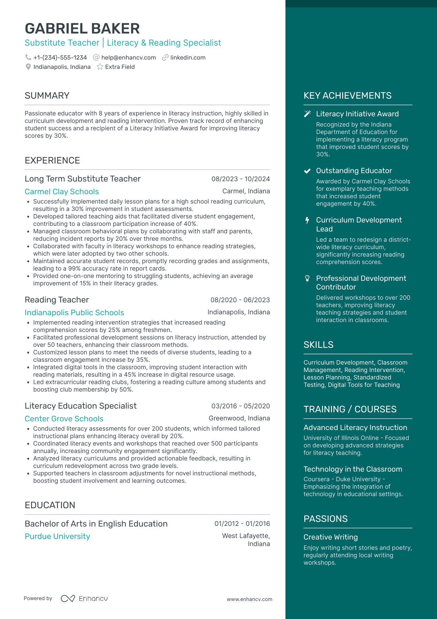 Substitute Vocational Education Teacher Resume Example