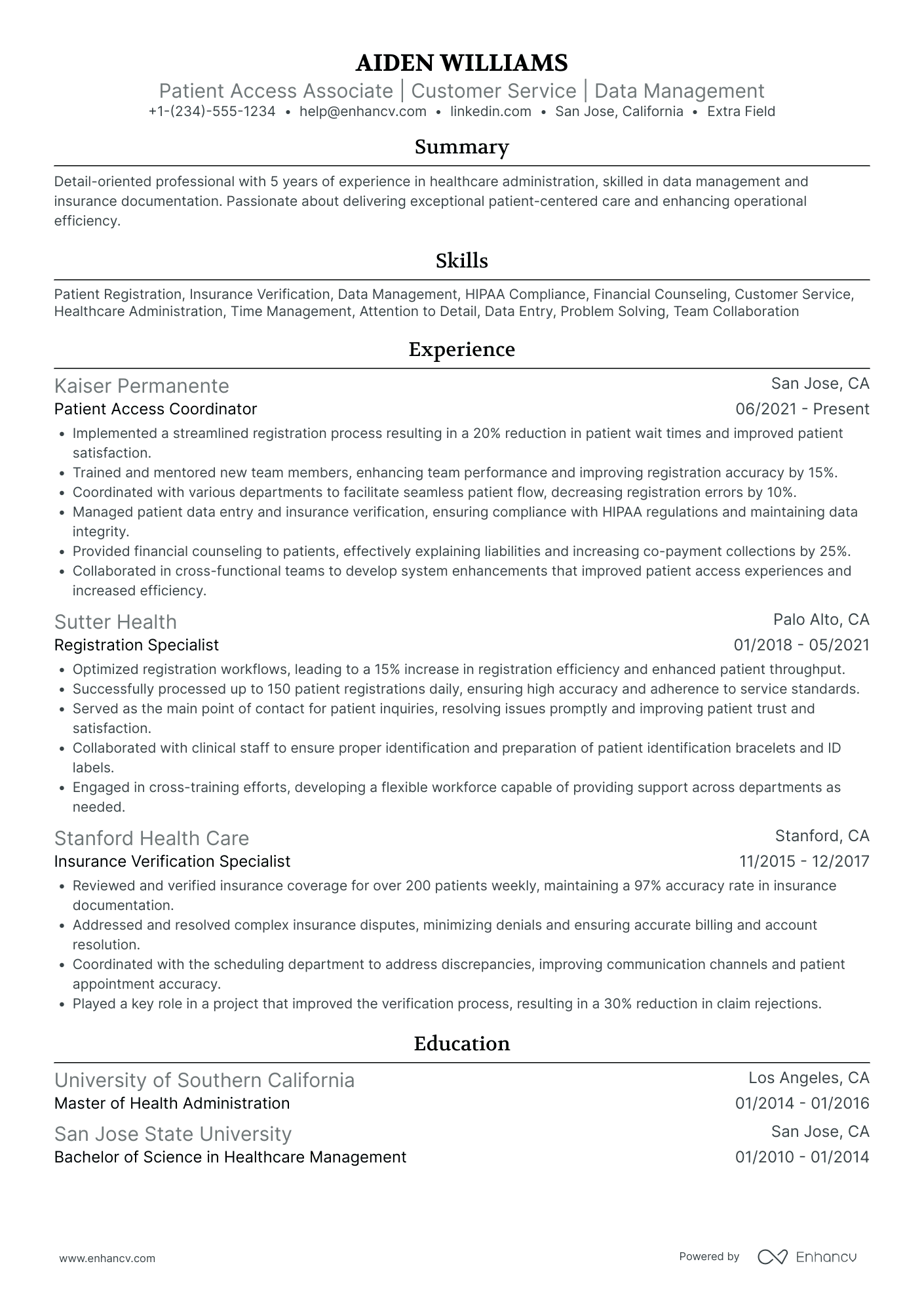 Patient Service Representative Manager Resume Example