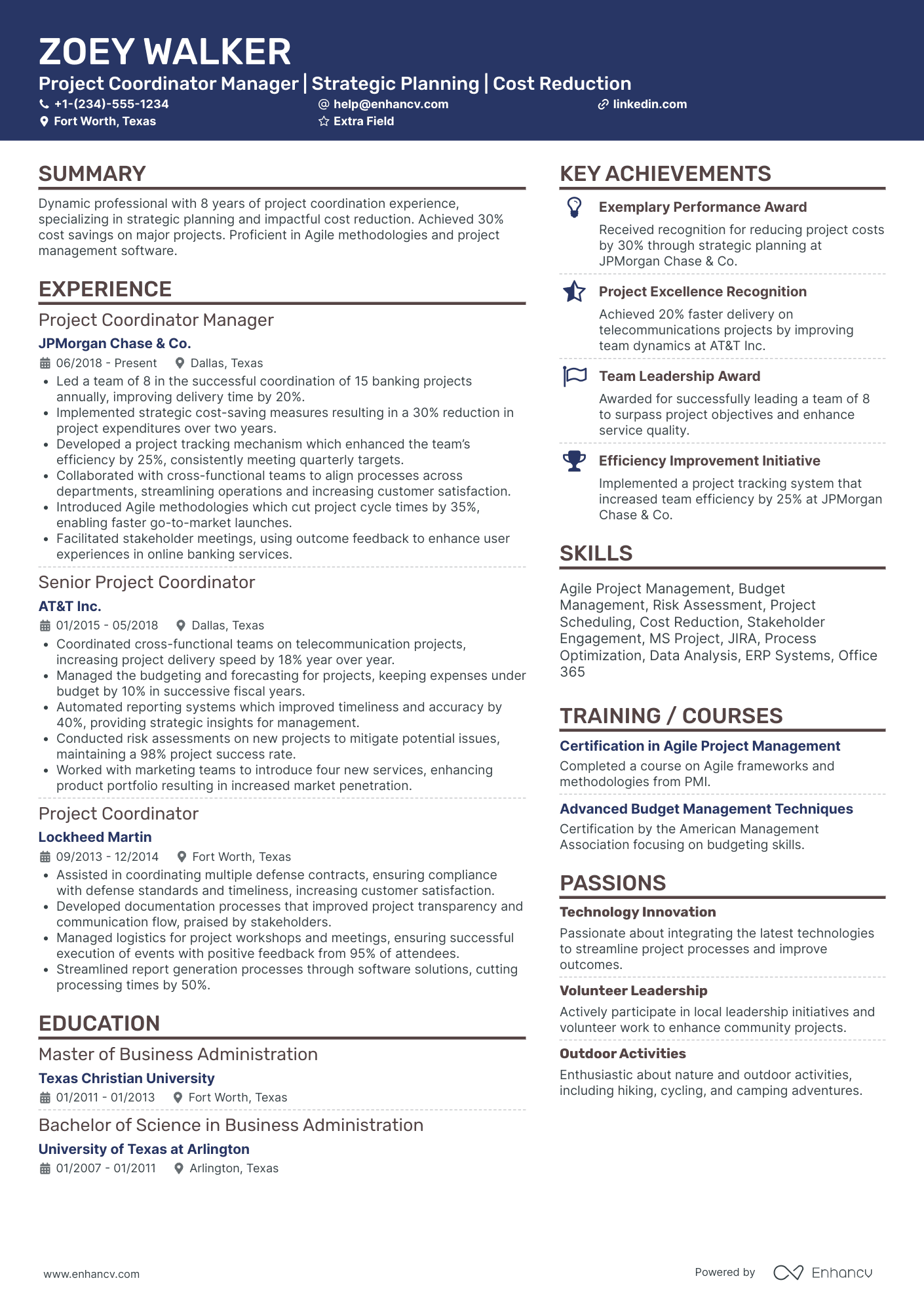 Project Coordinator Manager Resume Example