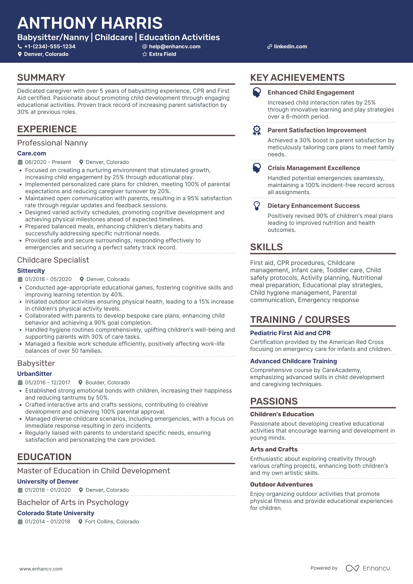 Senior Babysitter Resume Example