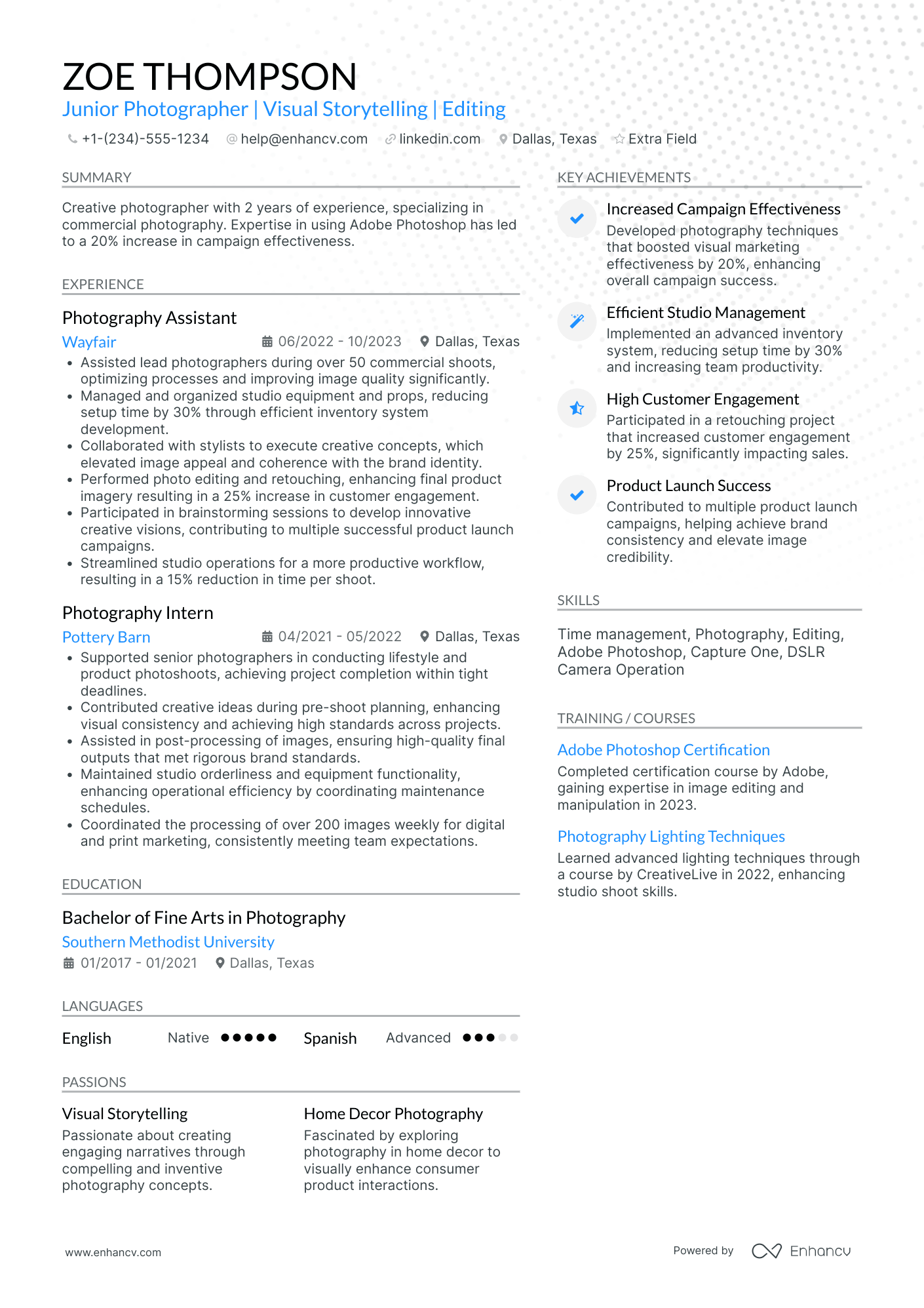 Junior Photographer Resume Example