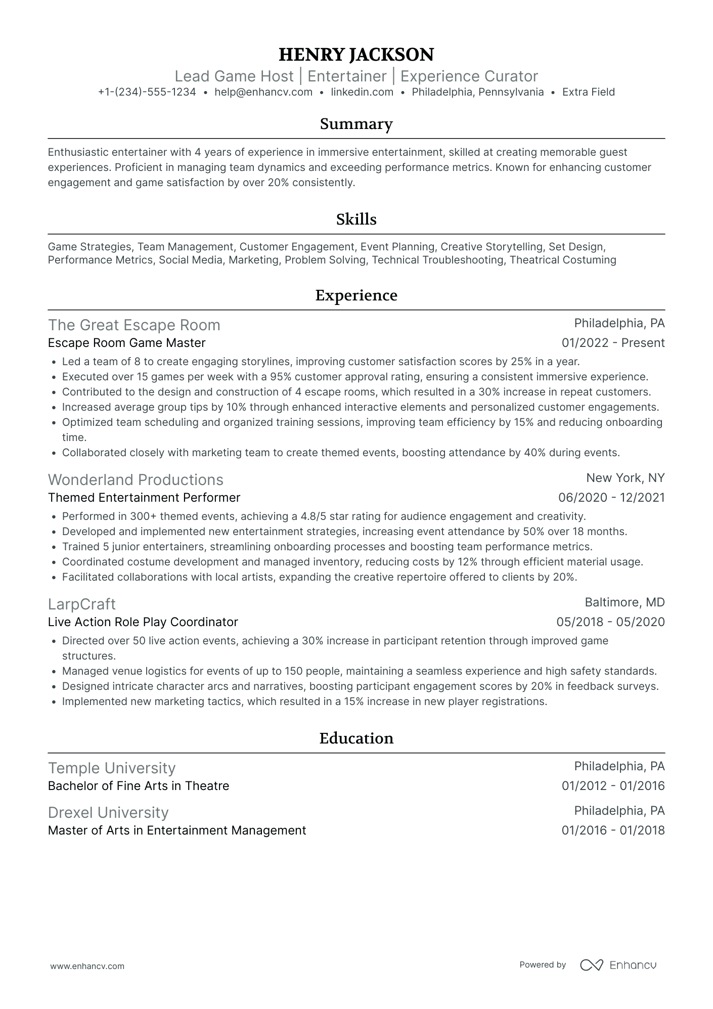 Lead Actor Resume Example