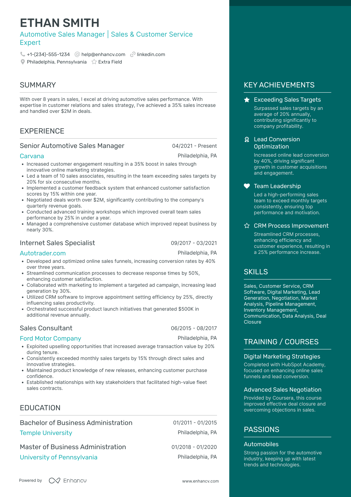 Automotive Sales Manager Resume Example