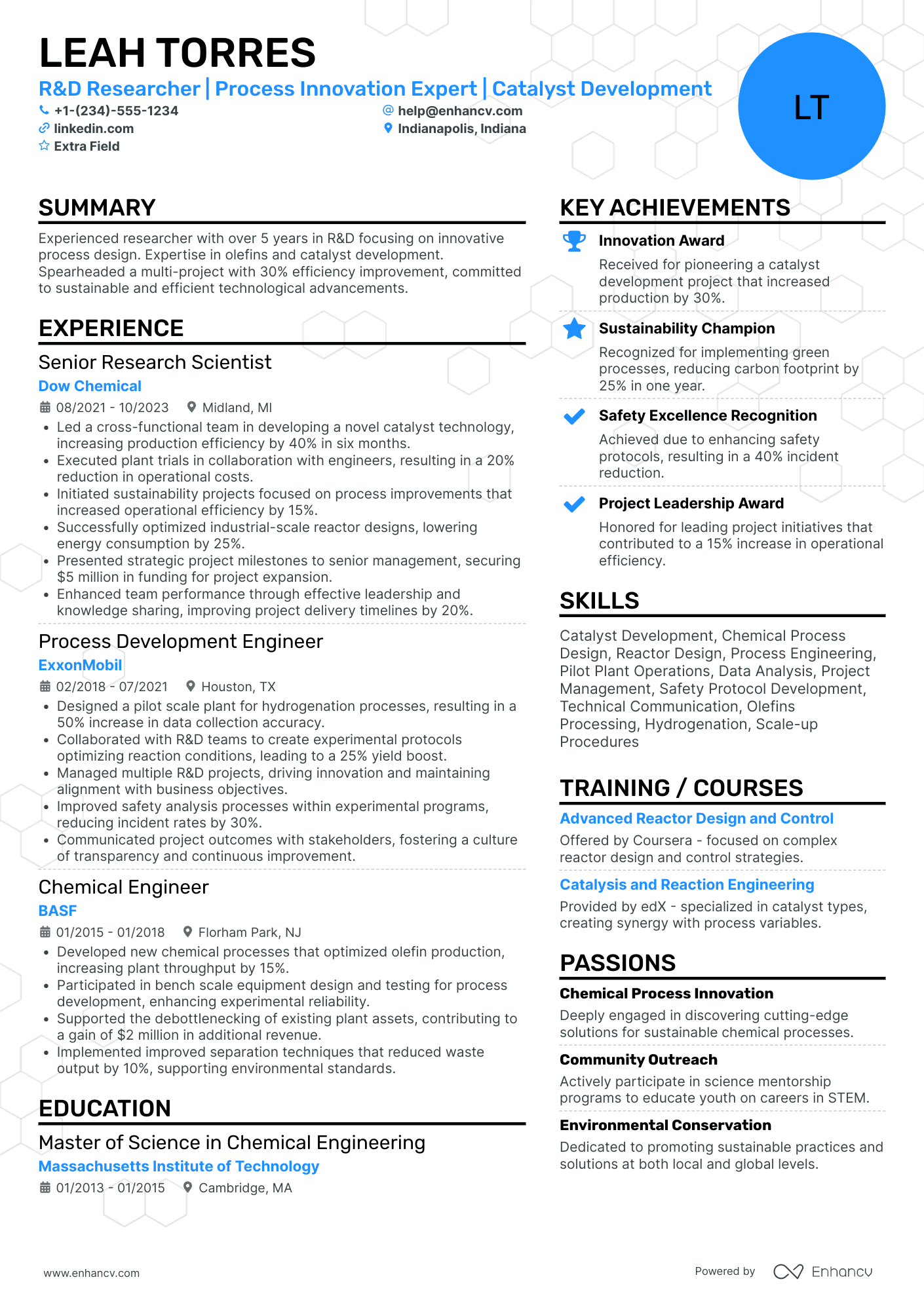 Chemical Research Engineer Resume Example