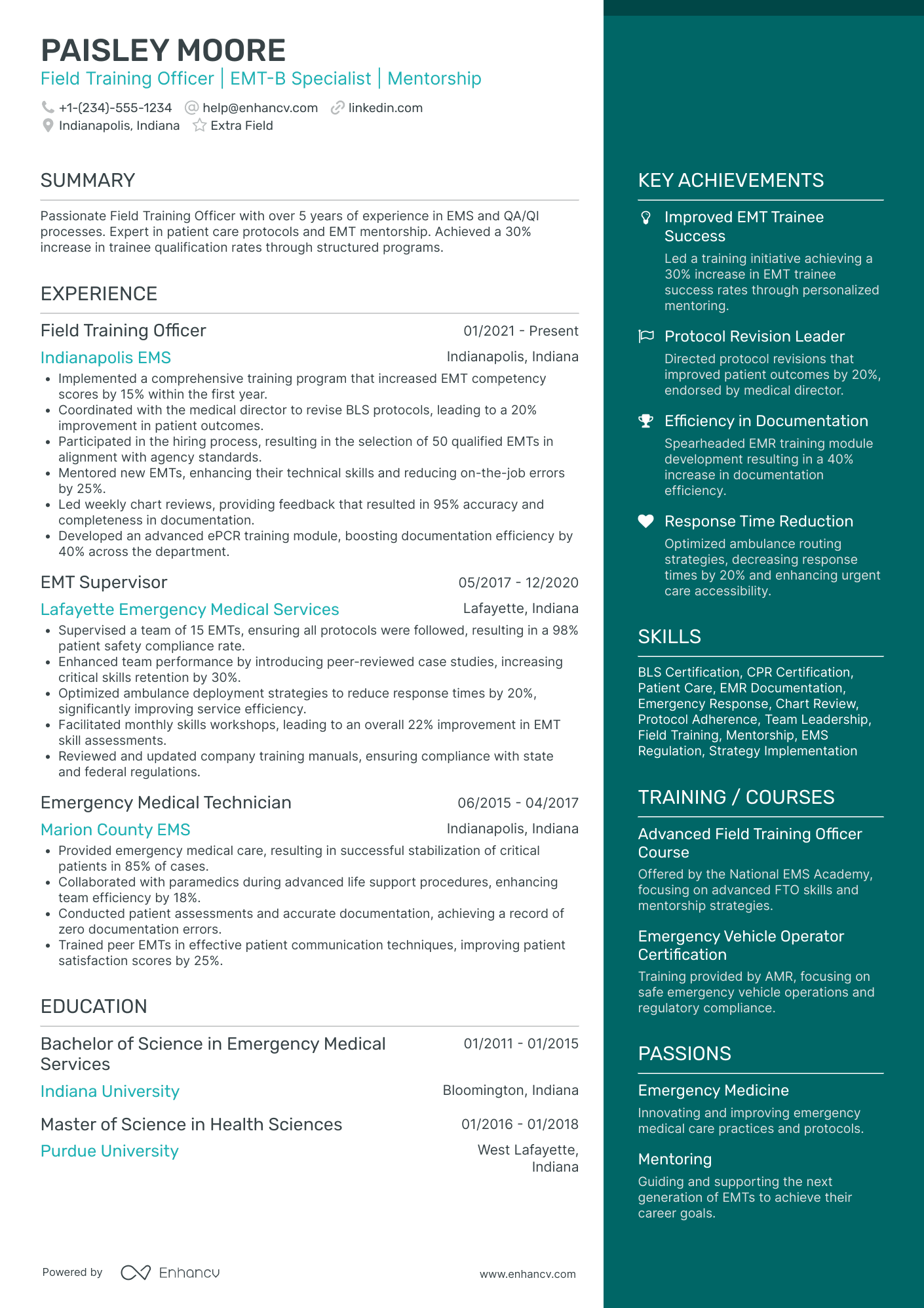 EMT Field Training Officer Resume Example