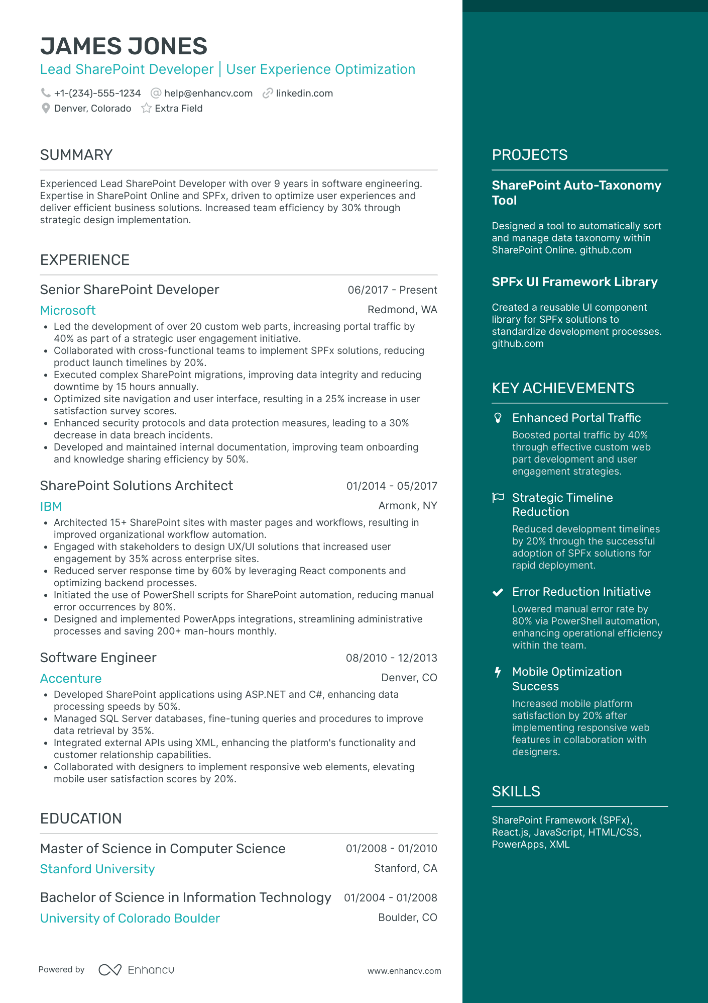 Lead Sharepoint Developer Resume Example