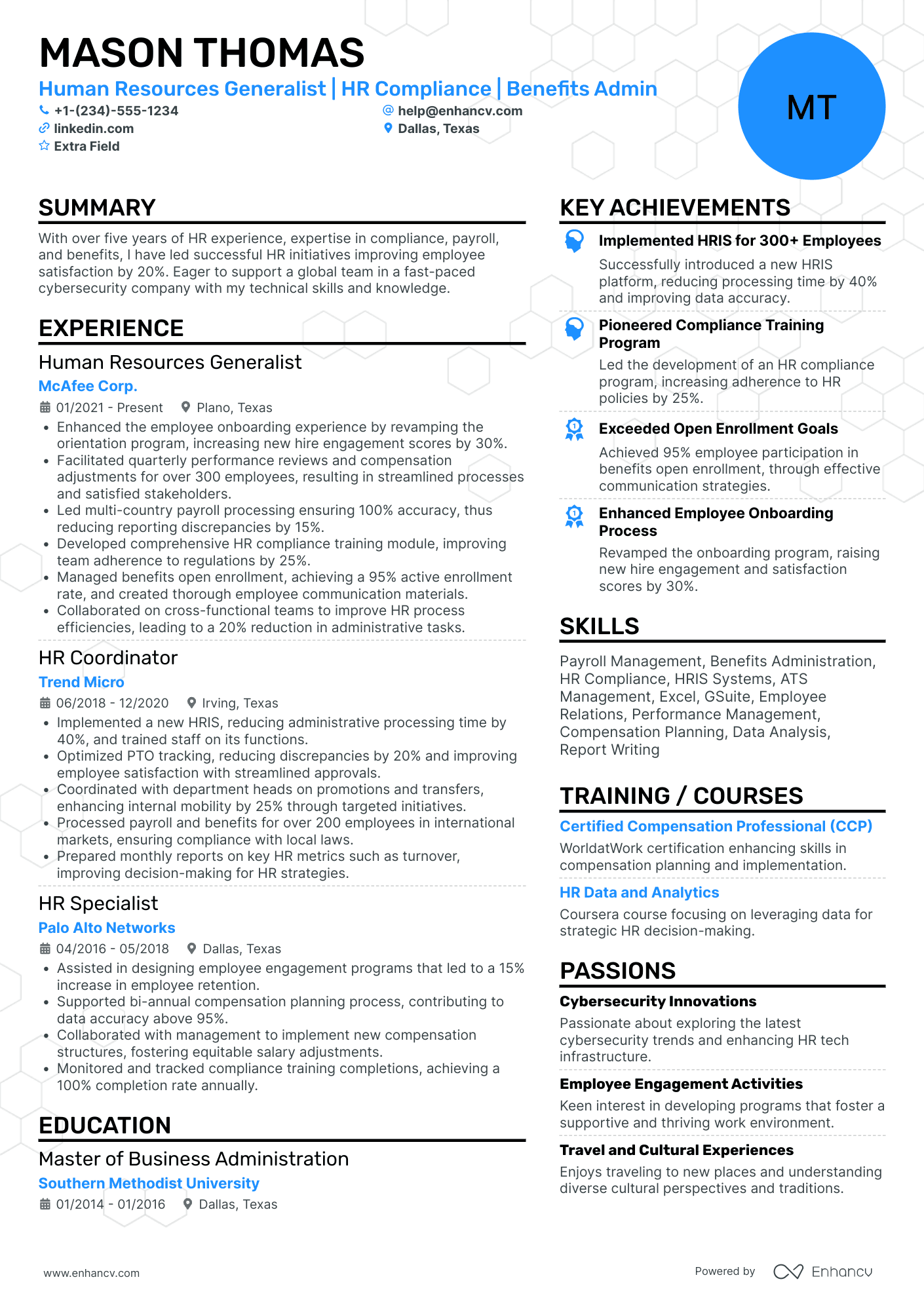 HR Generalist Lead Resume Example