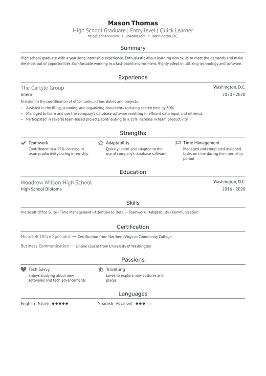 High School Student No Experience Resume Example