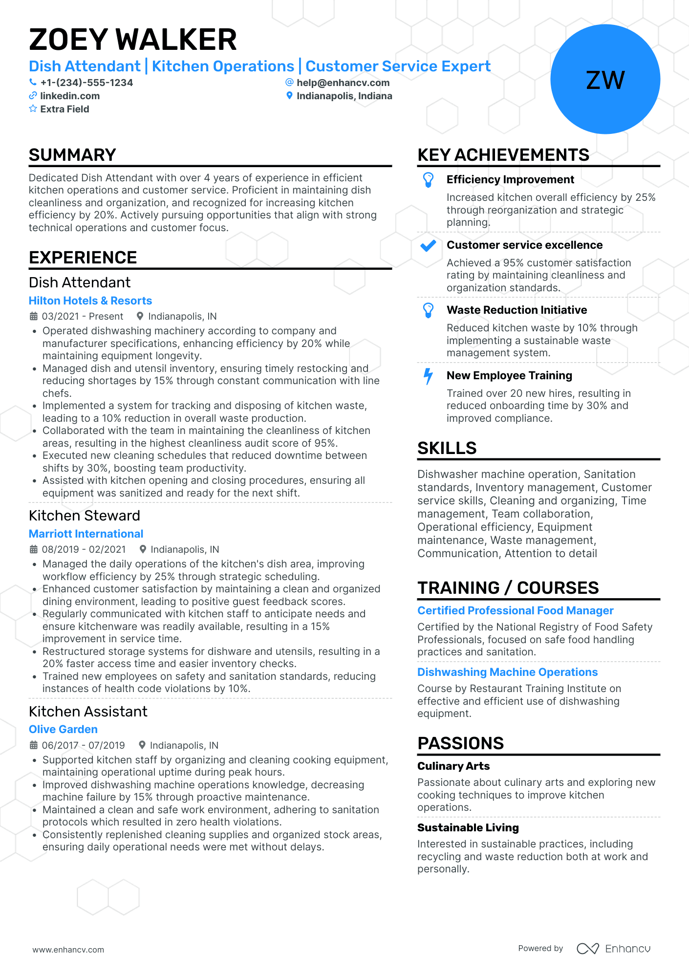 Dishwasher Attendant Resume Example